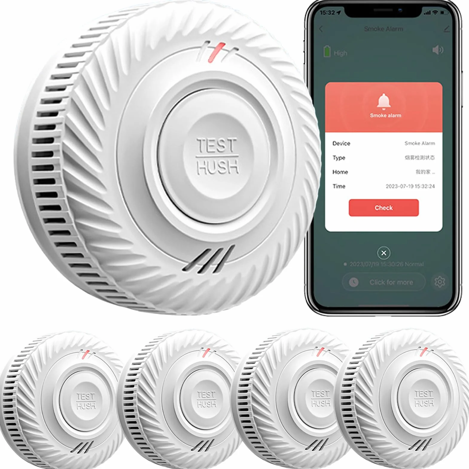 Inteligentna czujka dymu, Wi-Fi czujka dymu z czujnikiem fotoelektrycznym, czujnik pożaru zgodny z EN14604, kompatybilny z aplikacją Tuya/Smart Life, 10 lat baterii 4 szt