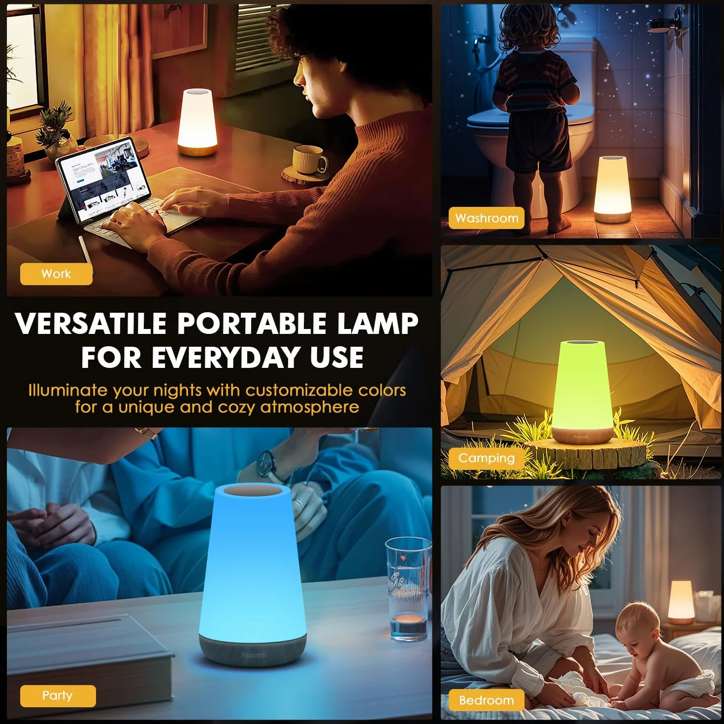 Auxmir Lampka nocna LED dotykowa RGB ściemniana USB przenośna do sypialni salonu
