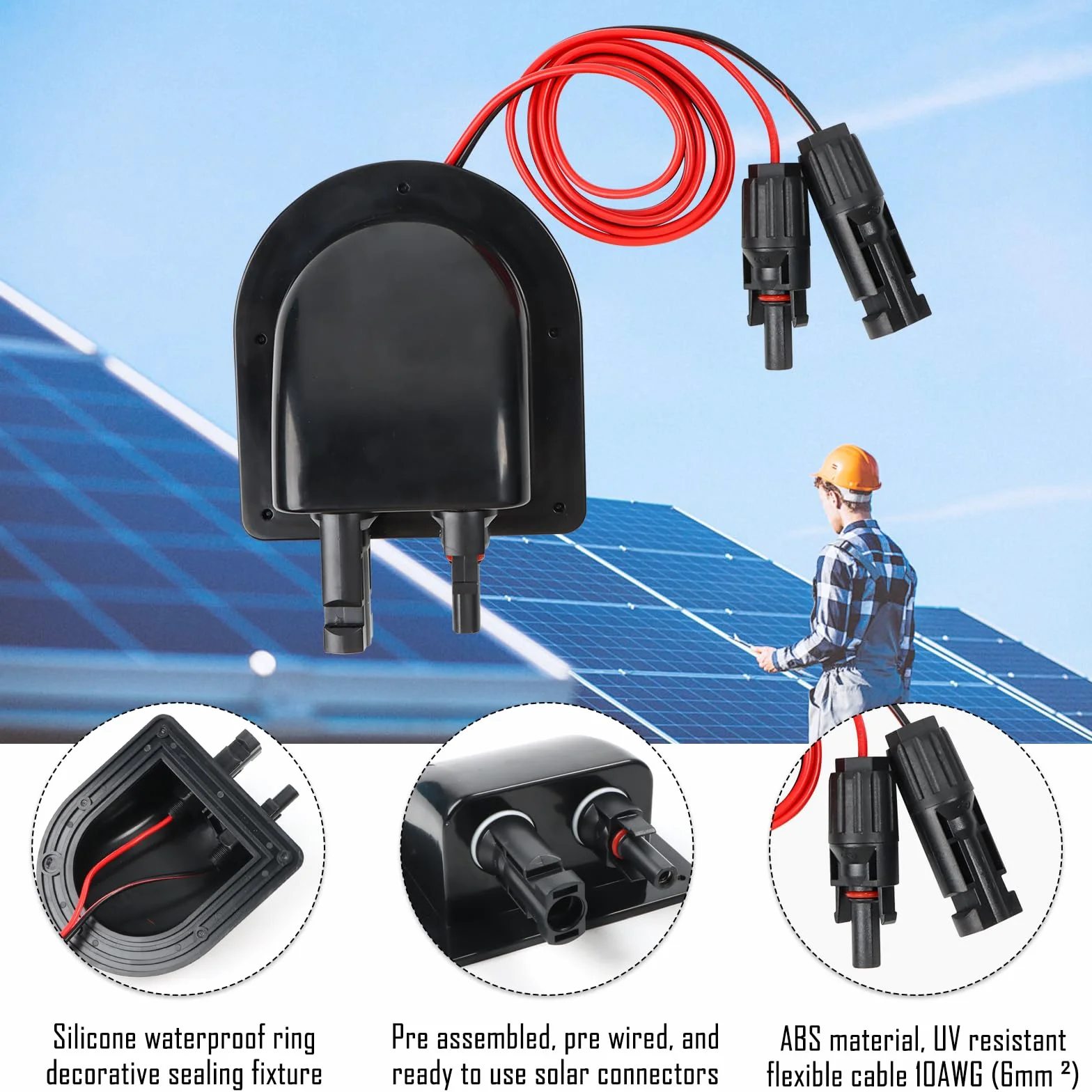 Przepust dachowy solarny ABS, podwójny wlot kablowy z kablem 3 m