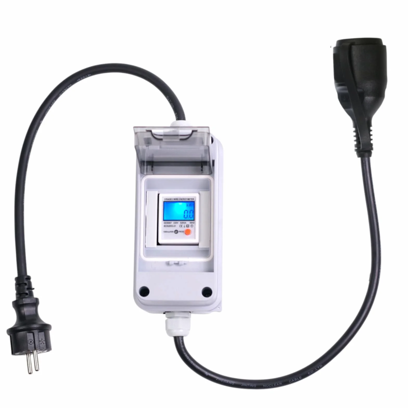 Mobilny Licznik Zużycia Energii 230V z Resetem i IP65 – Cyfrowy Podlicznik z Kablem H07RN-F do Fotowoltaiki Balkonowej, Kampera, Campingu i Ładowania Aut Elektrycznych (Plug & Play)