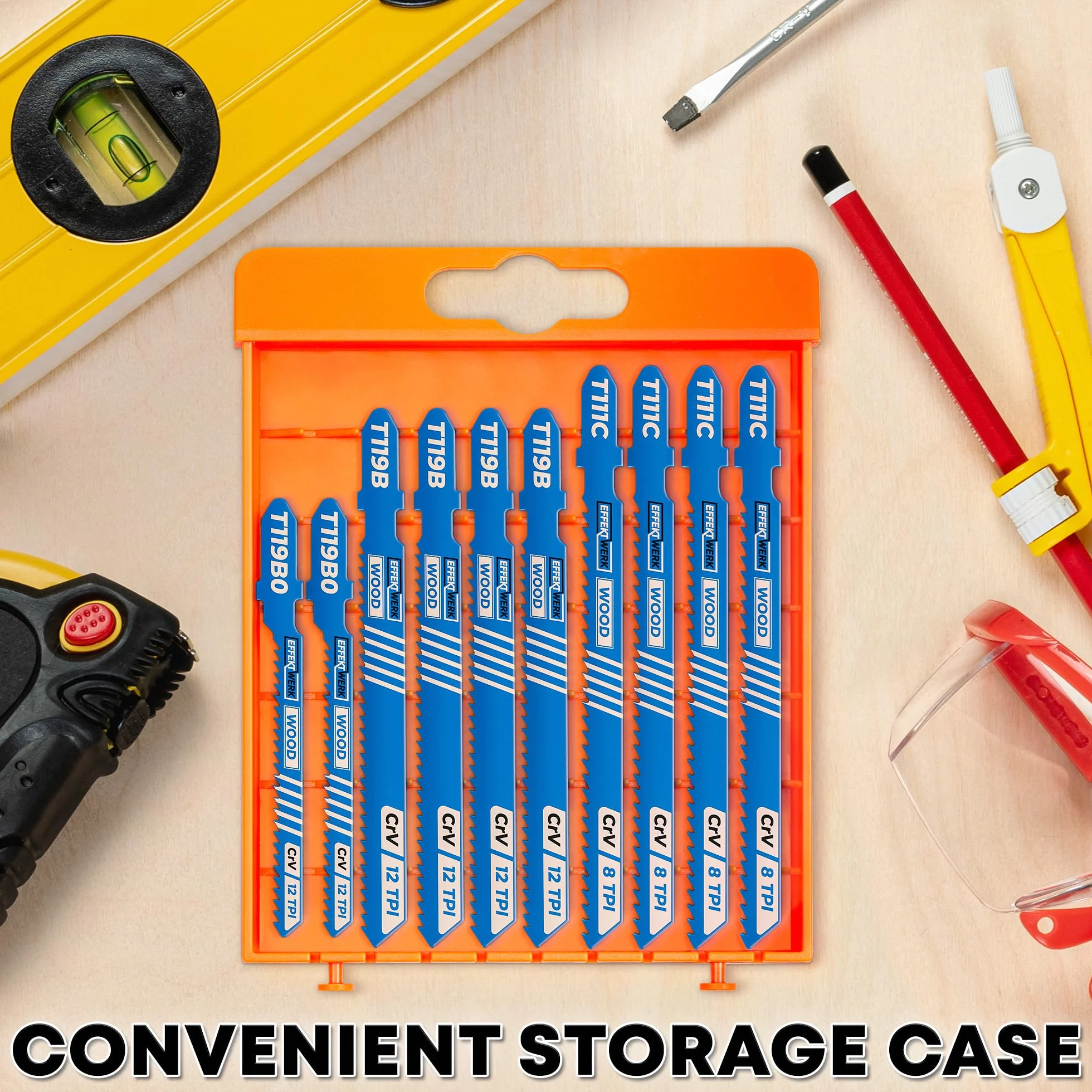 Heavy-Duty Carbide Jigsaw Blade Set, T-Shank Saw Blades for Wood with Storage Case