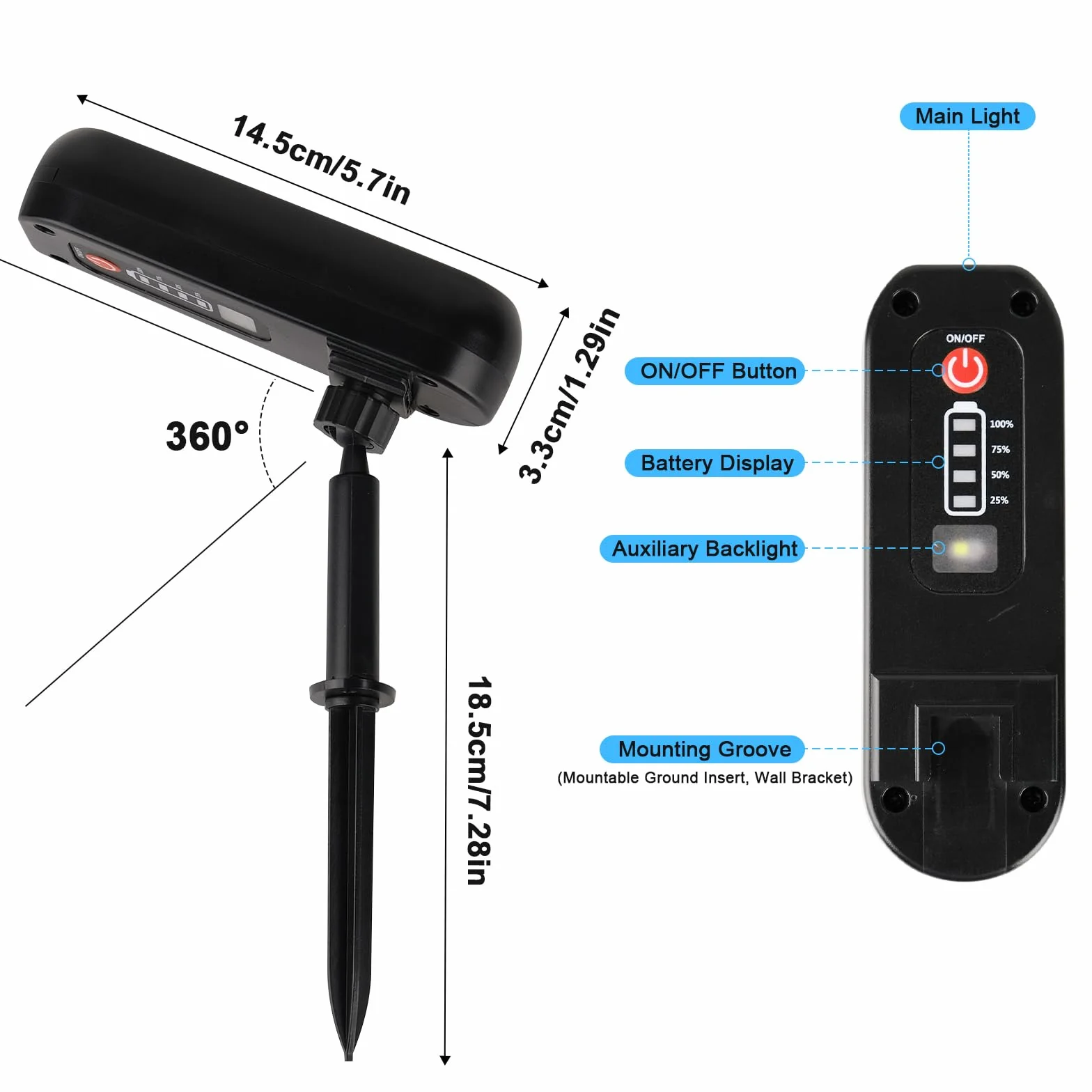 T-SUN Zewnętrzna lampa solarna IP65 6000K 4 sztuki, wodoodporna lampa ogrodowa, 2 tryby oświetlenia