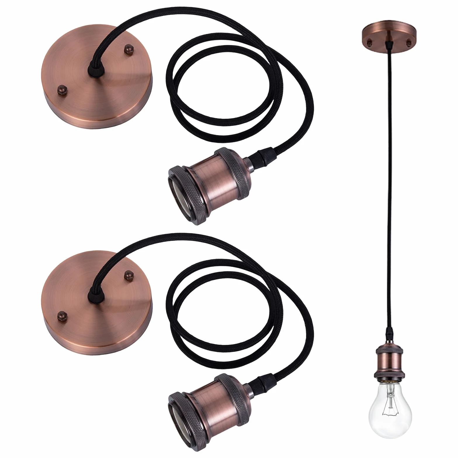 Sporgo E27 zawieszenie lampy kabel 100 cm oprawa z pierścieniem mocującym regulowany kabel tekstylny