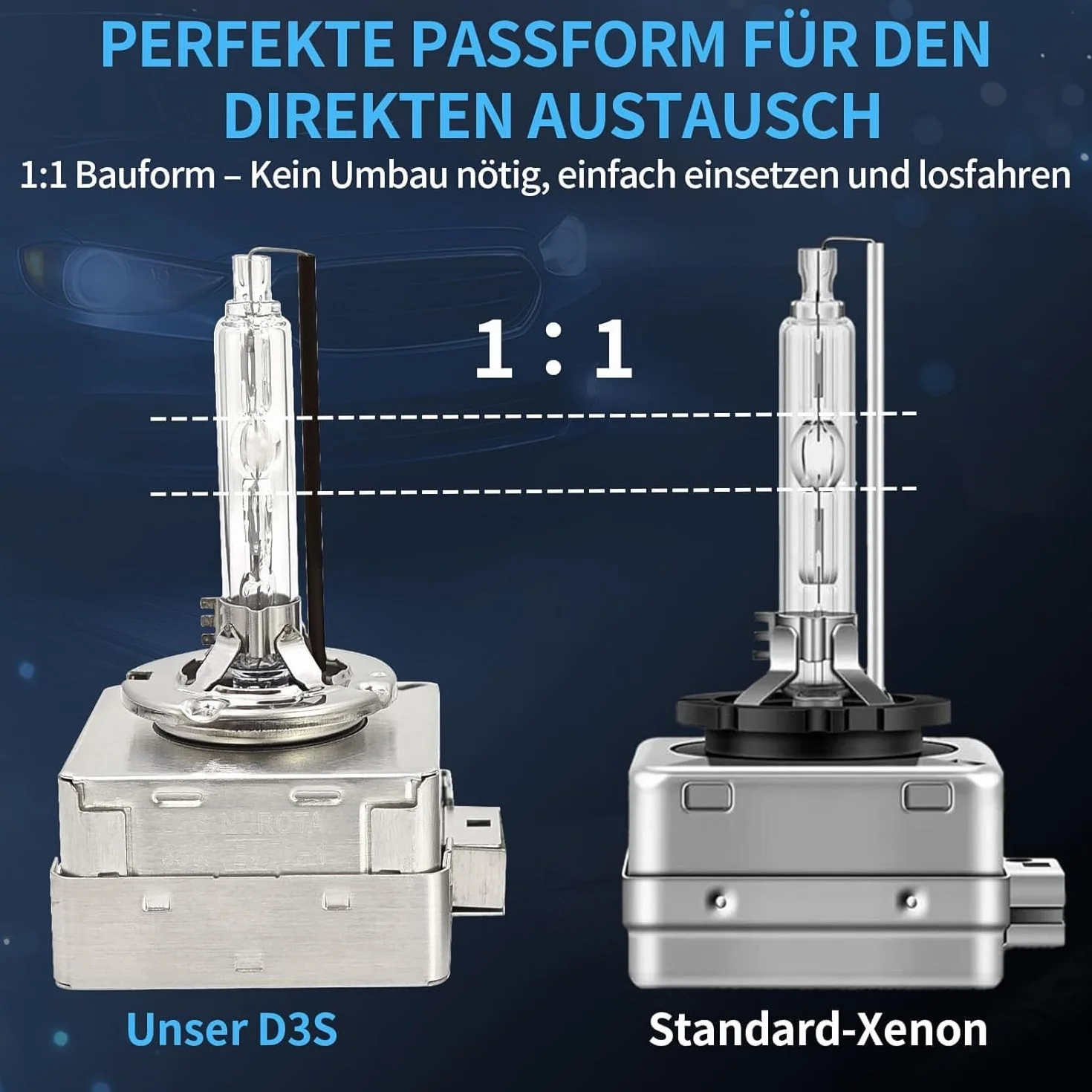 D3S Xenon Brenner – 35W 6500K Kaltweiß Xenon D3S Scheinwerferlampe – Mit STVZO Zulassung – Hochwertiger Ersatz für OEM – 2 Stück, PK32d-2