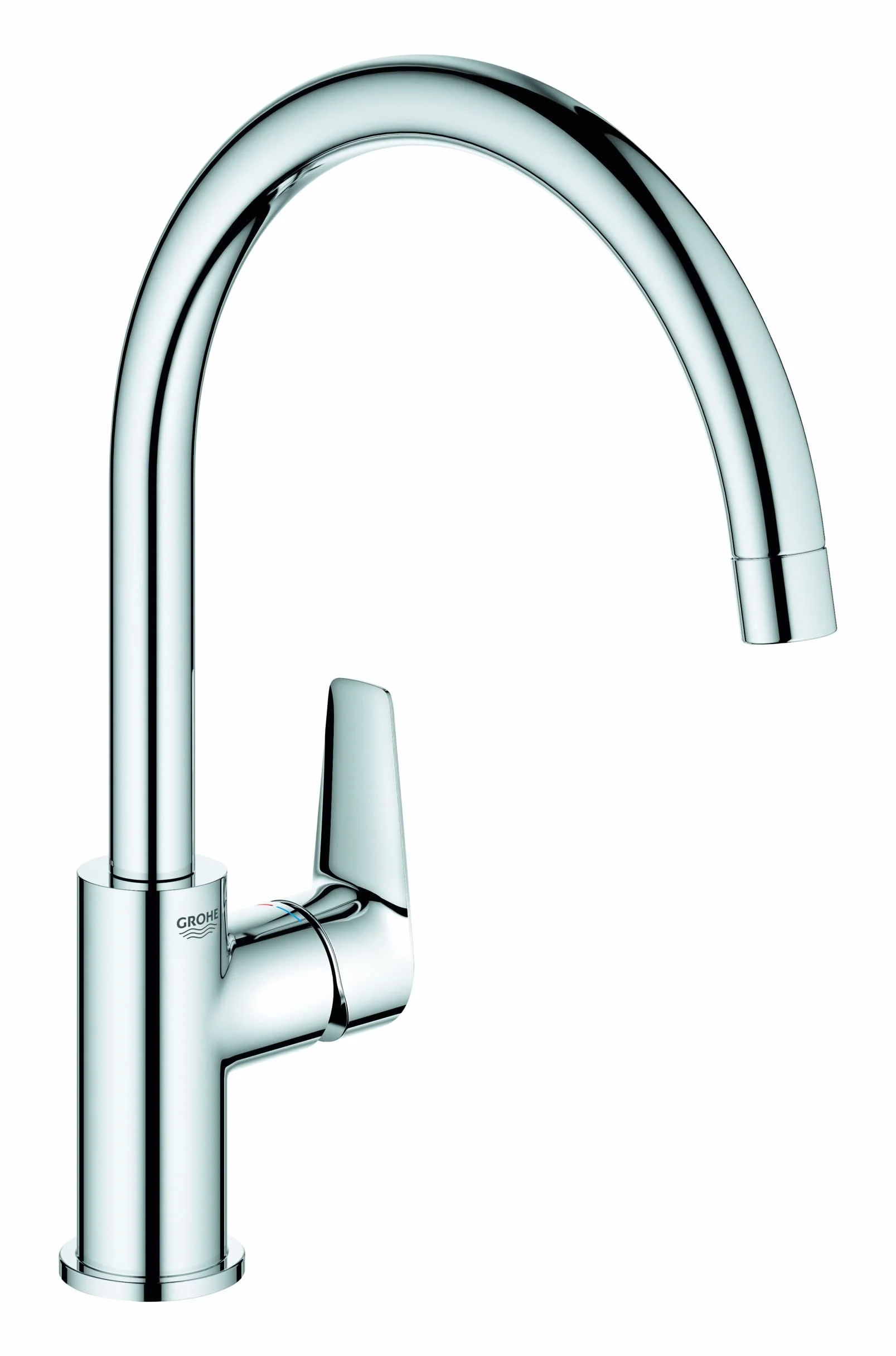 GROHE Start Edge jednouchwytowa bateria do zlewu kuchennego chrom wysoka wylewka C zakres obrotu 360° wkład ceramiczny 28 mm