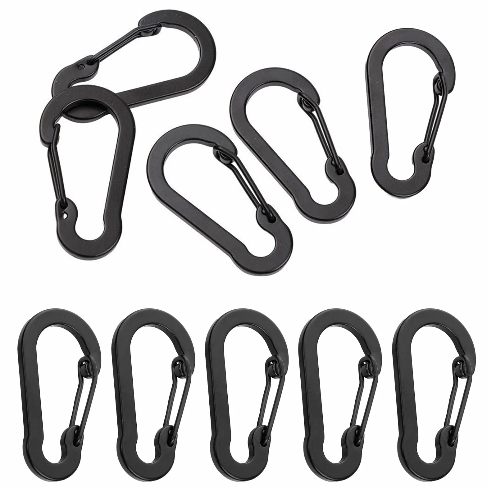 Aluminiowy karabińczyk w kształcie litery D, mały, czarny, breloczek, 10 sztuk