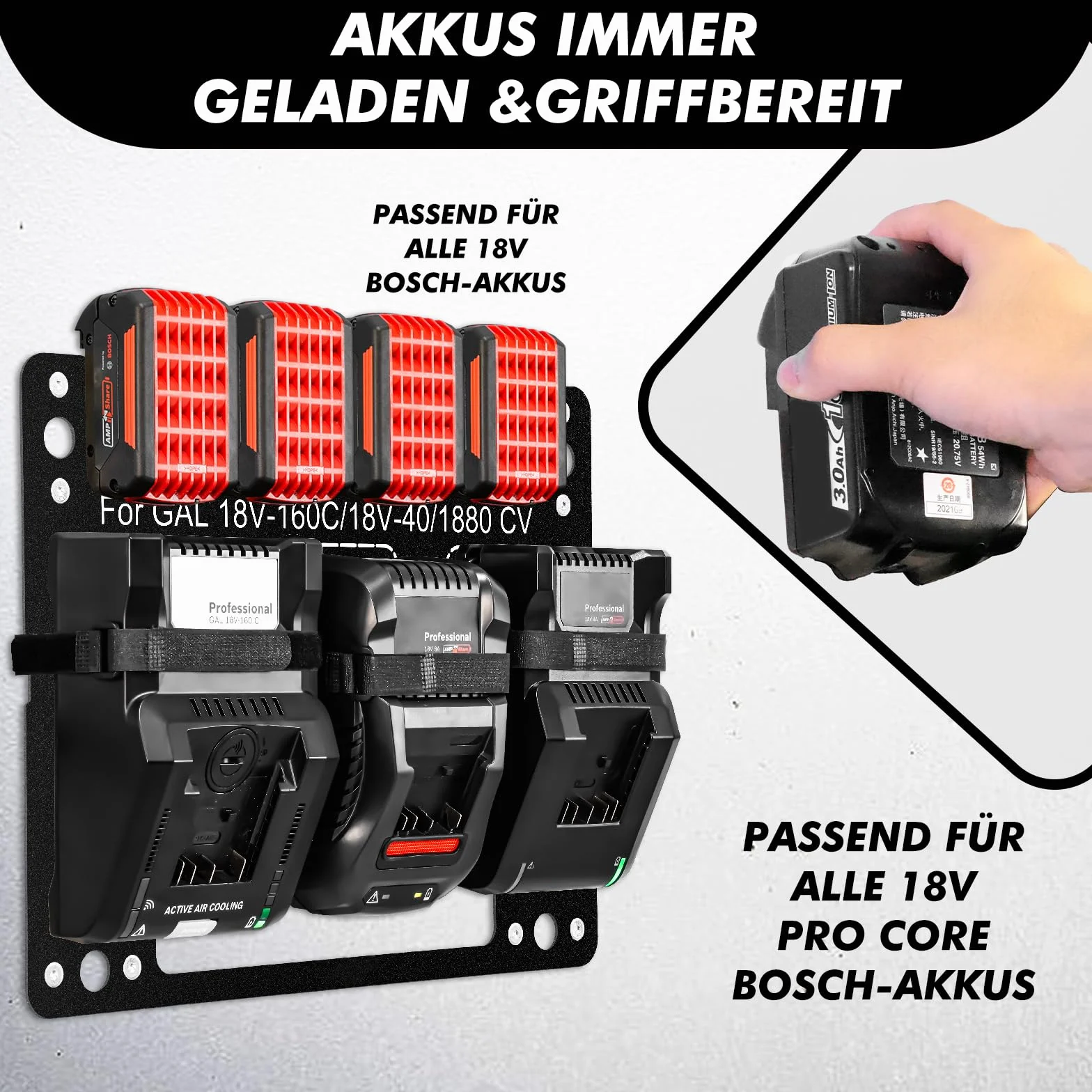 Bosch metalowy uchwyt ścienny na akumulator 18 V
