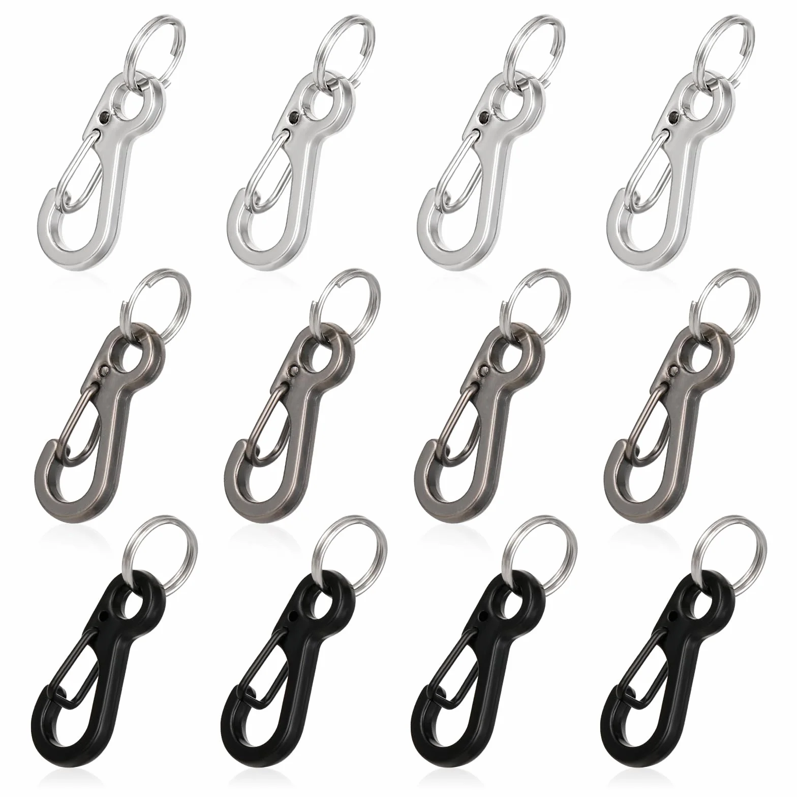 Mini Carabiner Caribeana 12 szt. Małe metalowe klipsy do kluczy 2,5 cm 3 kolory