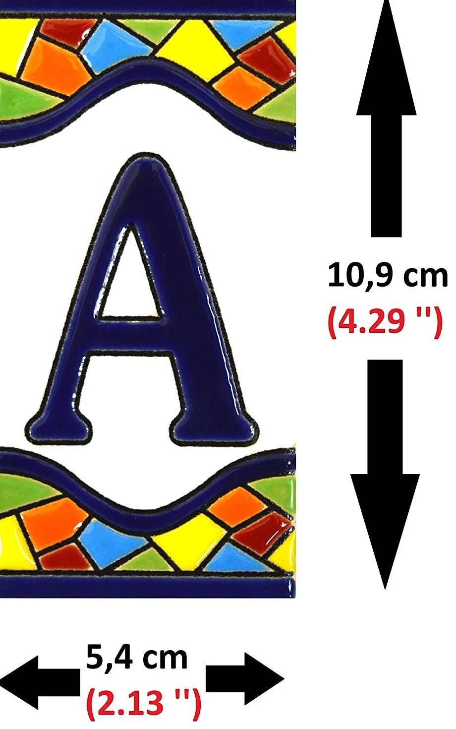Ręcznie malowane kafelki z literami do domów 10 cm MOSAICO MEDIANO 10,9 cm x 5,4 cm LITERA A