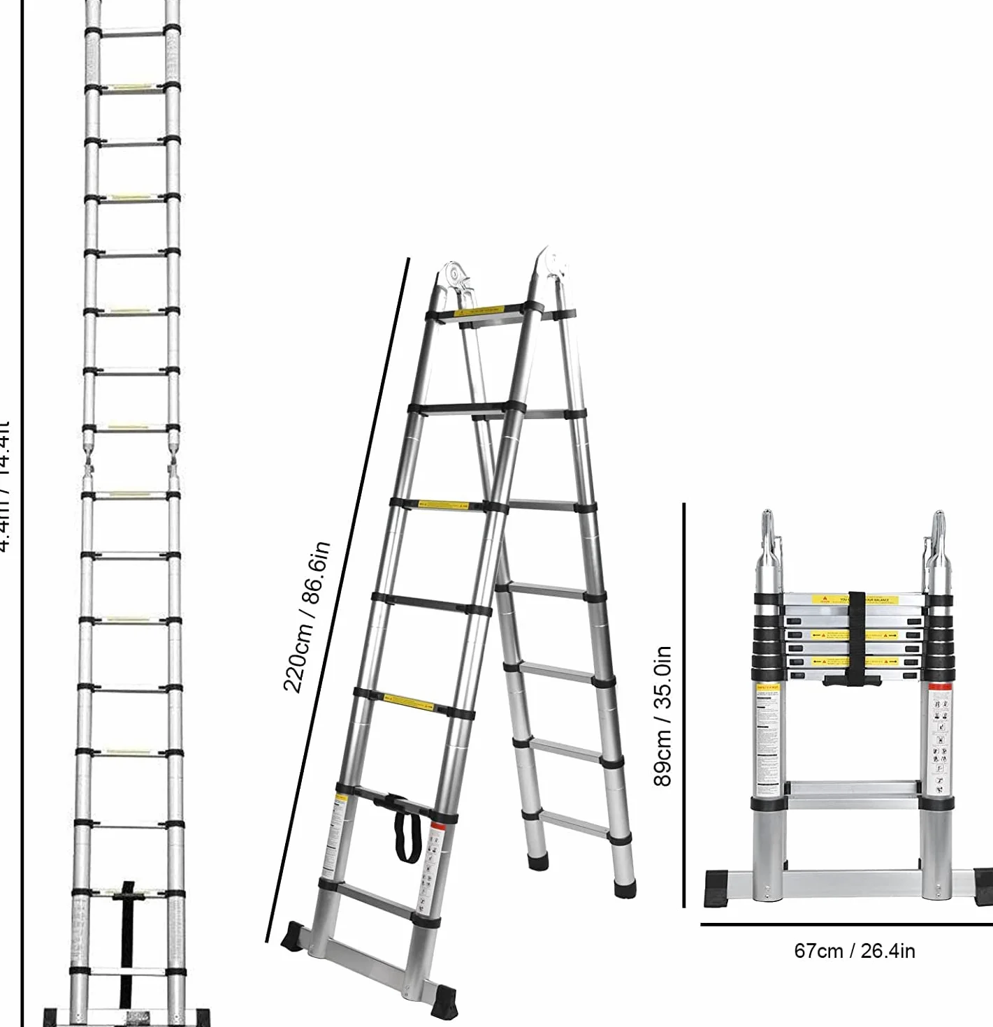 TREPPE Aluminiowa drabina teleskopowa dwustronna 4,4 m