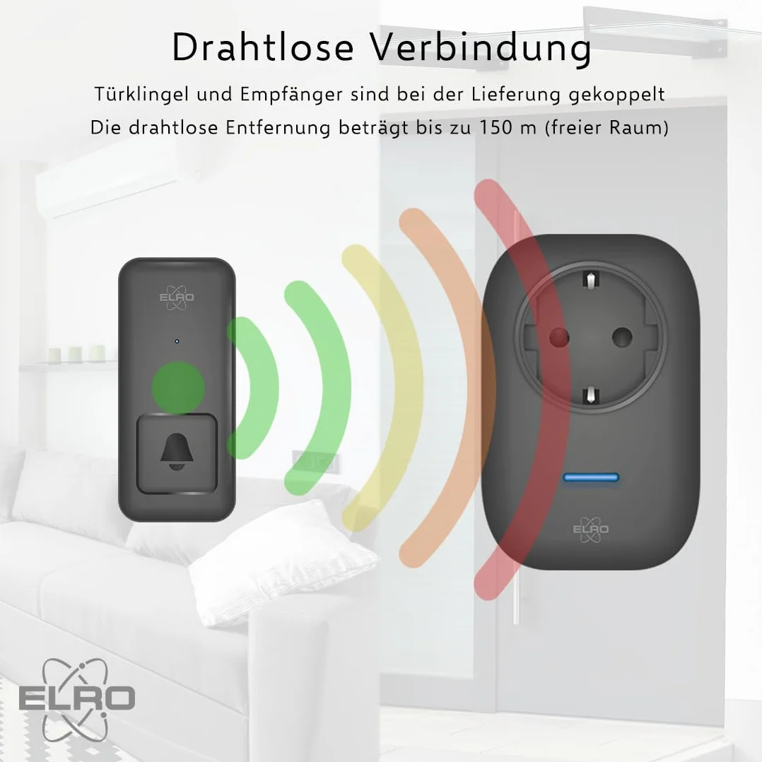ELRO DB4000 bezprzewodowy kinetyczny zestaw dzwonków do drzwi z odbiornikiem wtykowym