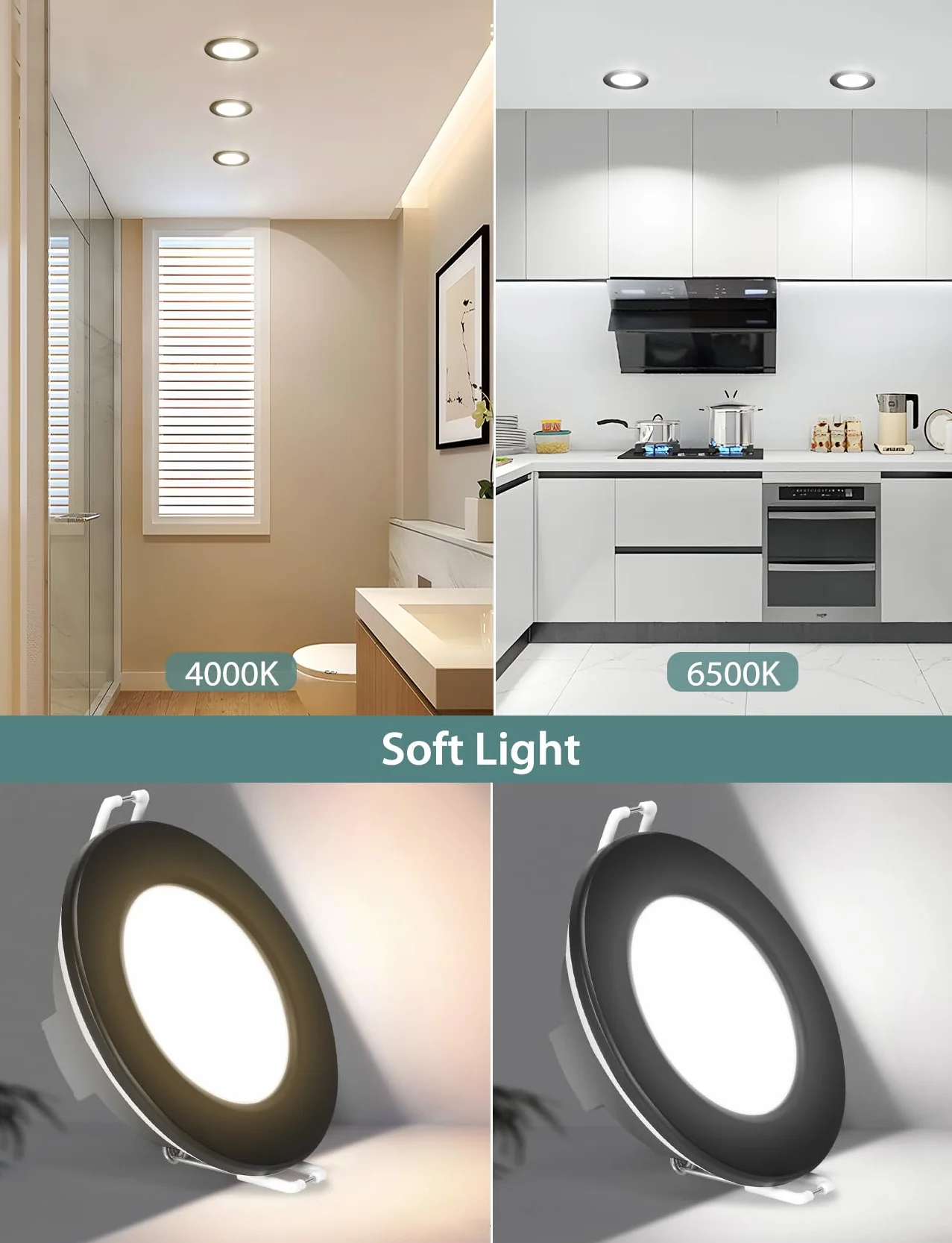 Aigostar LED Downlight wpuszczany w sufit, 4,8 W, IP65, wodoodporny, Bull's Eyes, naturalne światło 4000 K, bardzo płaski, łazienkowy, LED Downlight, ø87*H35 mm, 6 szt.
