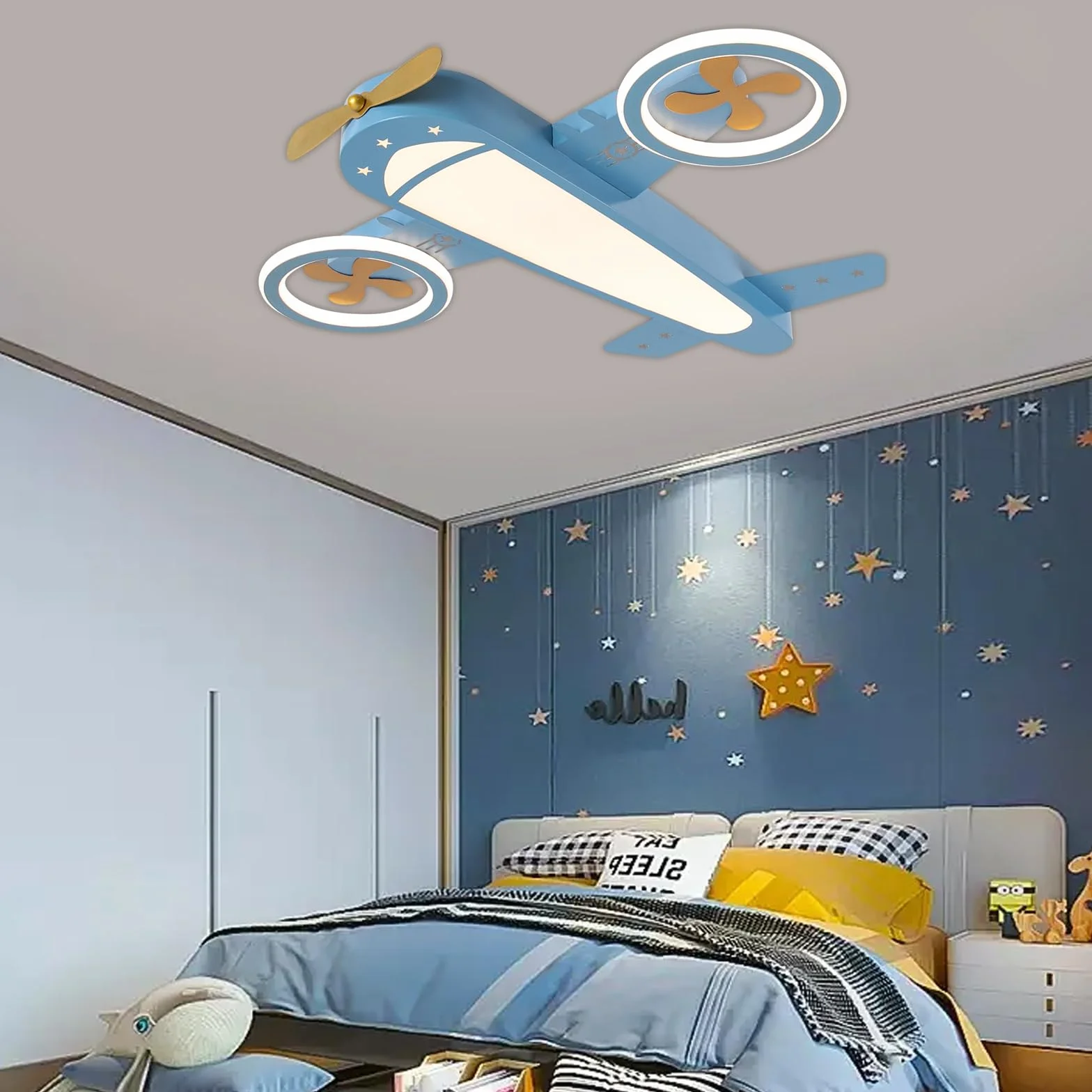 Urocza i stylowa, kreatywna lampa sufitowa LED, z motywem samolotu, regulowana temperatura barwowa z pilotem zdalnego sterowania, do pokoju dziecięcego, dla chłopców i dziewczynek, do sypialni, lampa