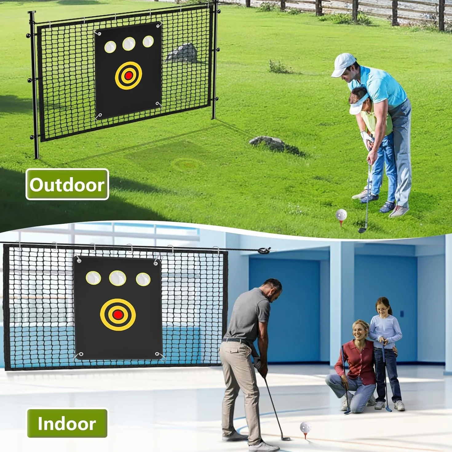 Siatka do ćwiczeń golfowy na podwórkowe siatki ze sprzężeniem zwrotnym, mata golfowa wewnątrz/na zewnątrz, wiele celów odpryski