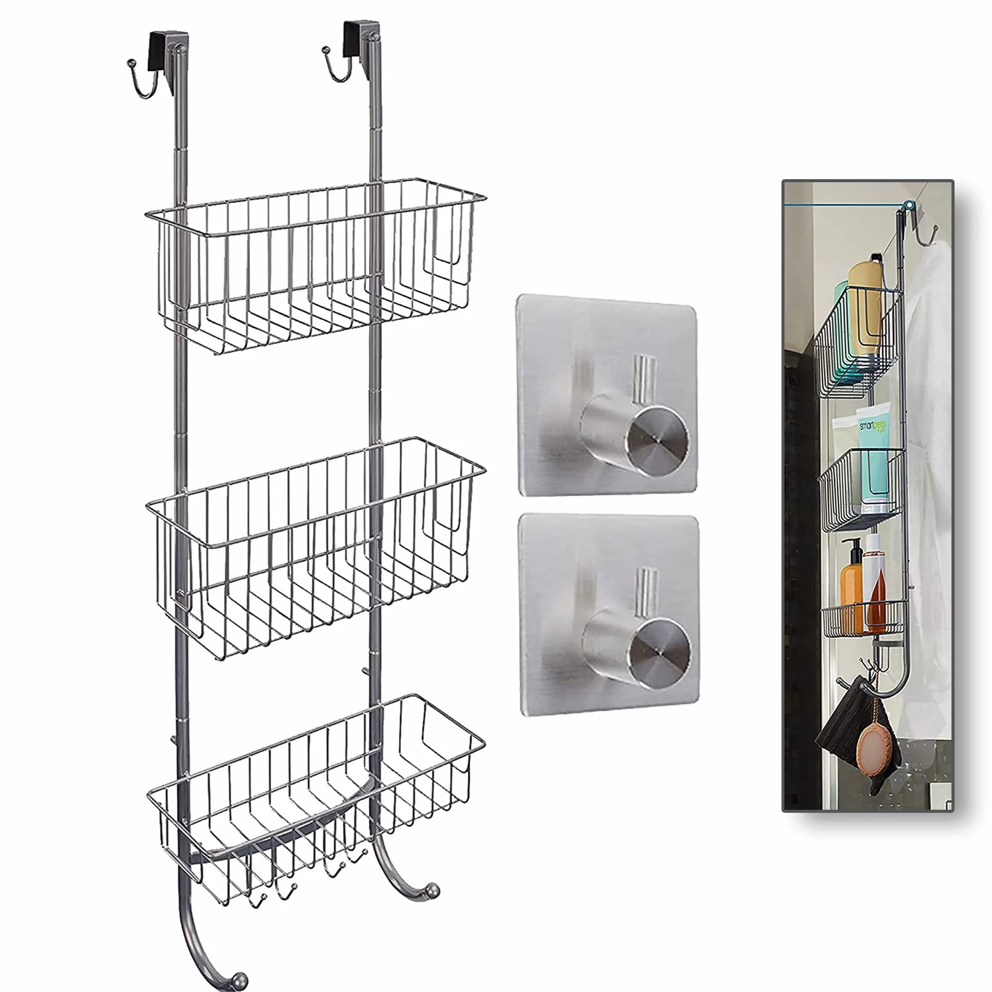 Regał prysznicowy z 3 poziomami szary/chrom 86x30x11 cm stal