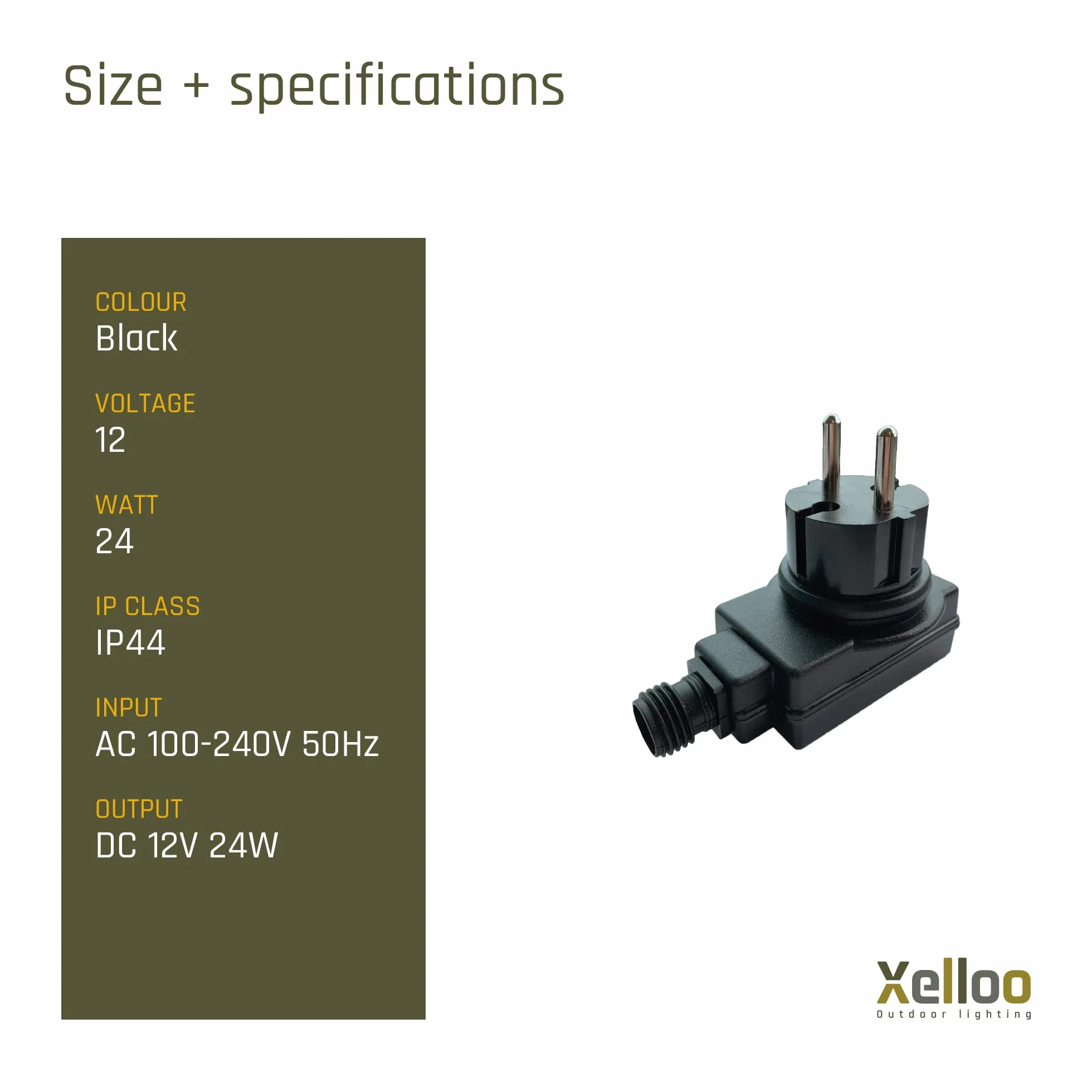 Xelloo® Transformator 24W do zwiększenia liczby opraw w linii świetlnej - łatwa rozbudowa zestawu oświetleniowego o dodatkowe oprawy - pasuje do wszystkich zestawów oświetlenia zewnętrznego Xelloo 12V