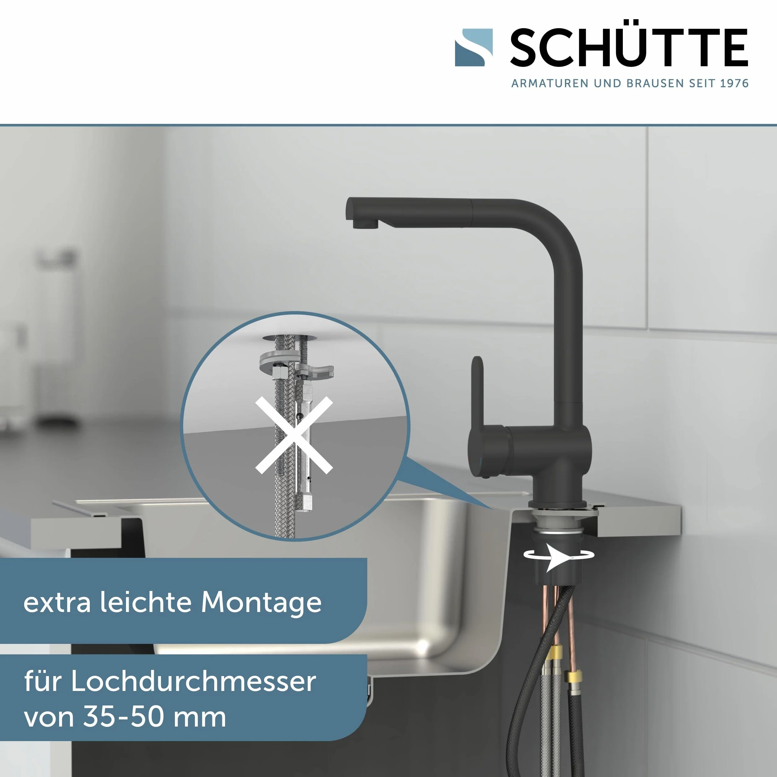 SCHÜTTE 79760 London bateria kuchenna z wyciąganą słuchawką, matowa czerń