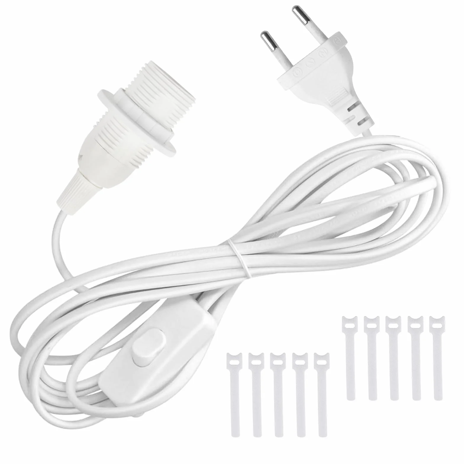 Oprawka lampy E14 z przełącznikiem i wtyczką biała 5m 2x0,75mm² pierścień śrubowy