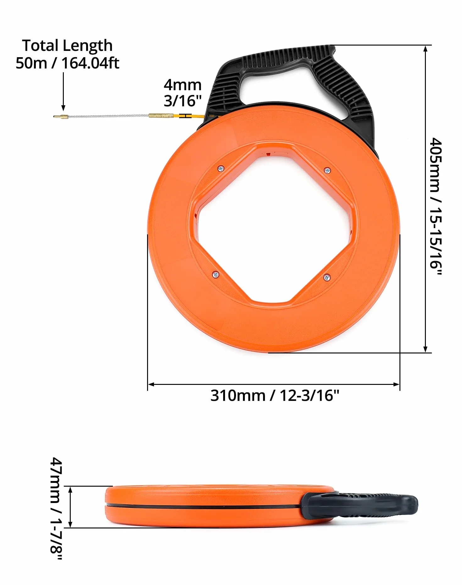 QWORK Sonda do ściągania kabli z włókna szklanego 50 metrów 4 mm