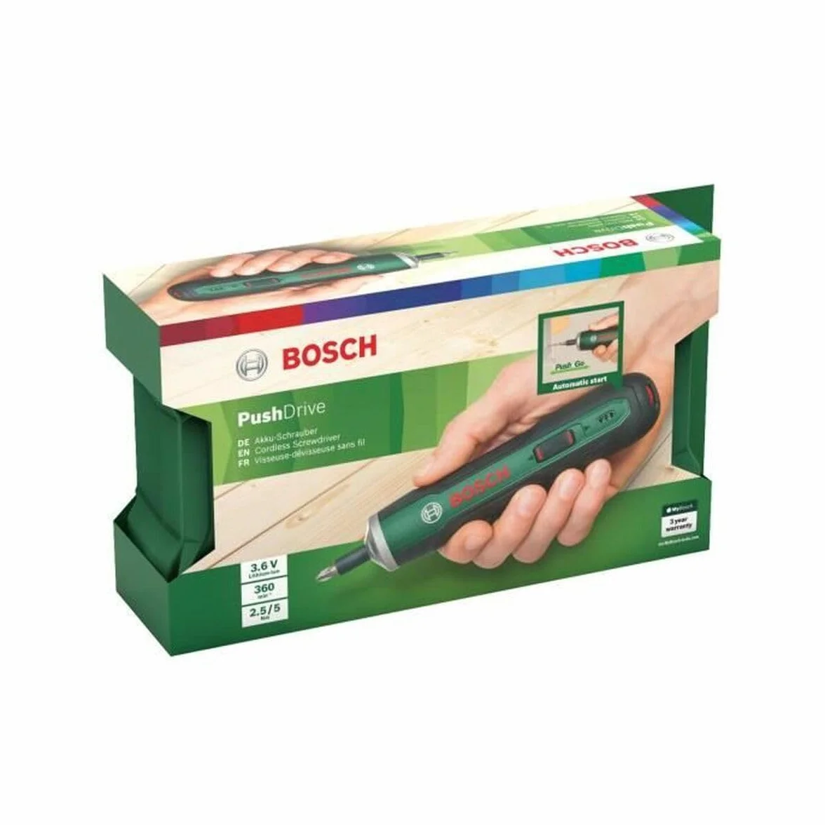 Bosch Wkrętarka Akumulatorowa Pushdrive 3,6 V Zielony / Czarny, 32 Bity