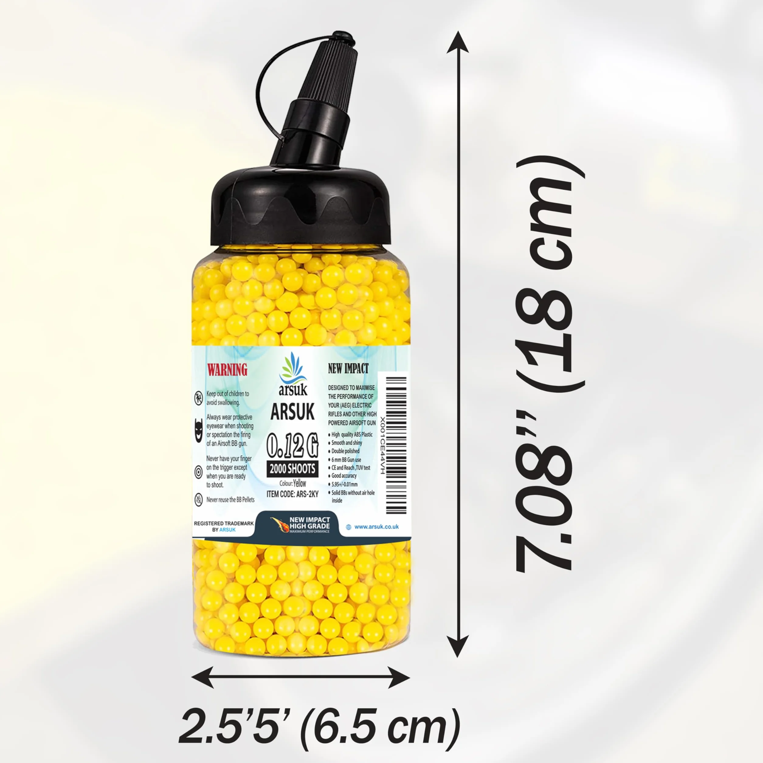 ARSUK Softair BB Pellets 6 mm BB's 0.20g Hoog Cijfer en Zacht Gepolijst Plastic Paintballen Inhoud 1000, 2000,5000,10000 Rondes (Żółty: 2000 trafień)