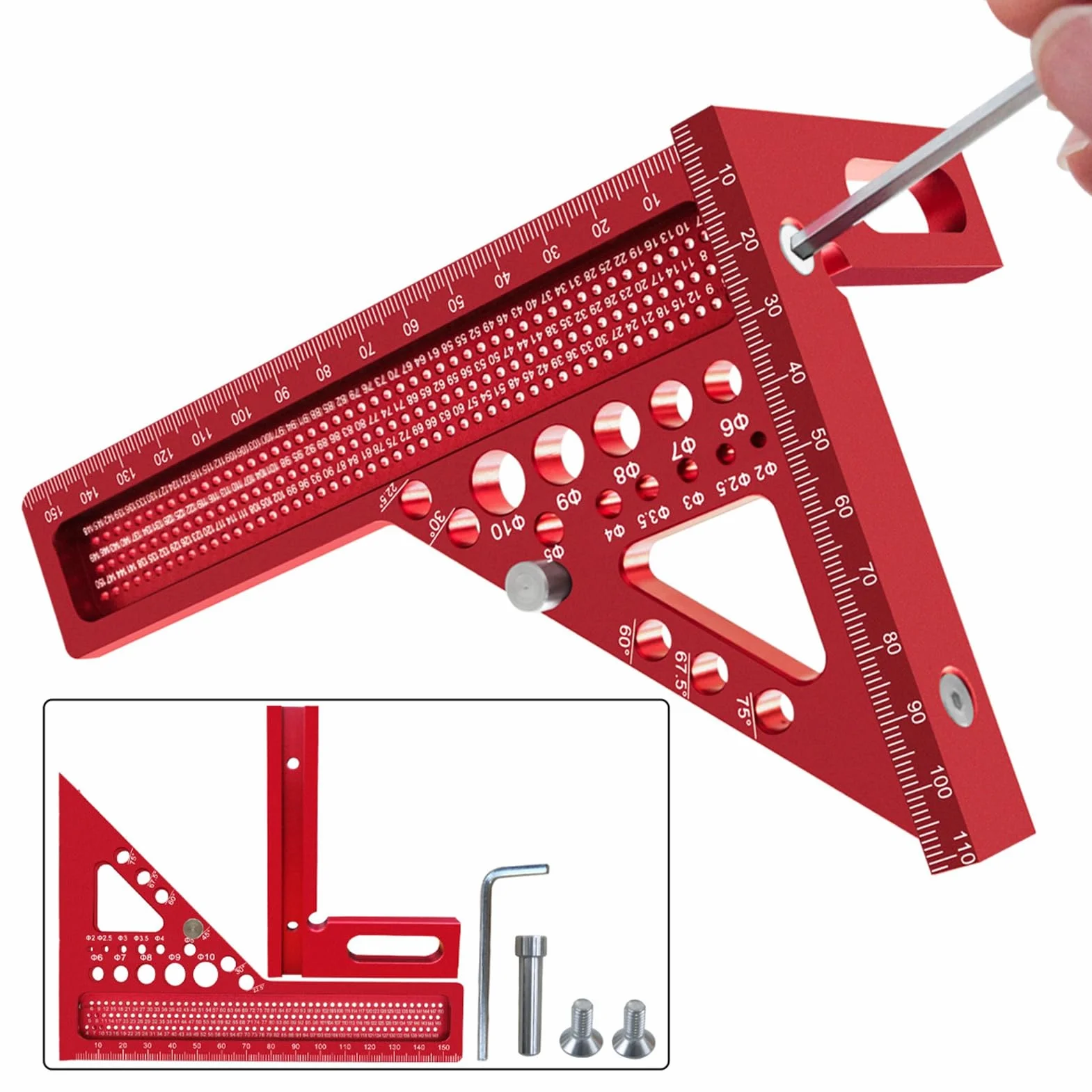 Metryczna Miarka Kątowa 3D 22,5/90 Stopni Trójkątna Linijka ze Stopu Aluminium Narzędzia do Obróbki Drewna