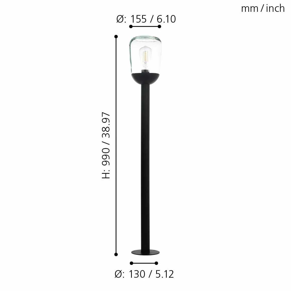 EGLO Donatori zewnętrzna lampa stojąca retro czarna aluminium szkło przezroczyste E27 IP44