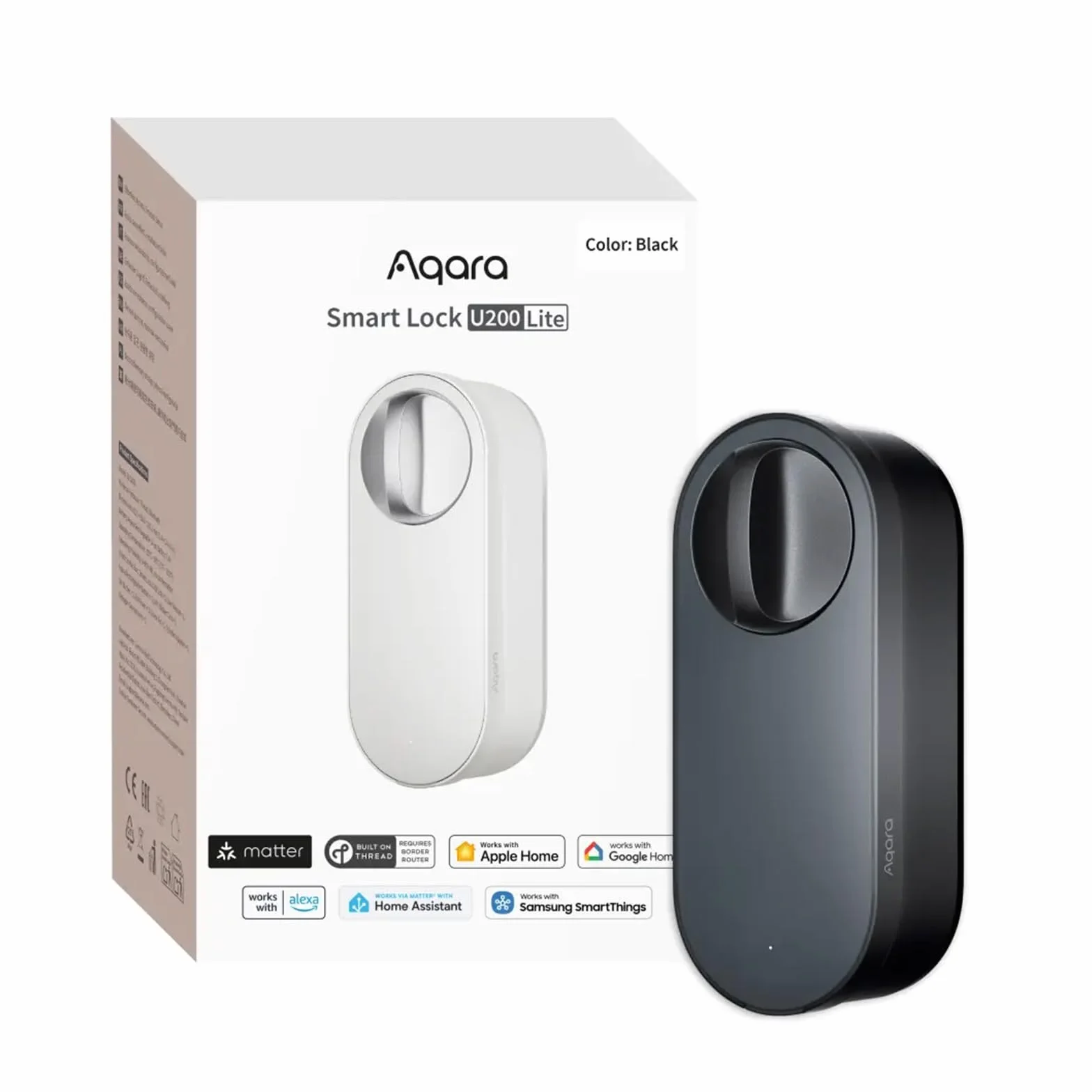 Aqara Inteligentny Zamek U200 Lite, Matter, Thread, Cichy, Zdalny Dostęp, Euro, HomeKit, Alexa, Google Home, Black