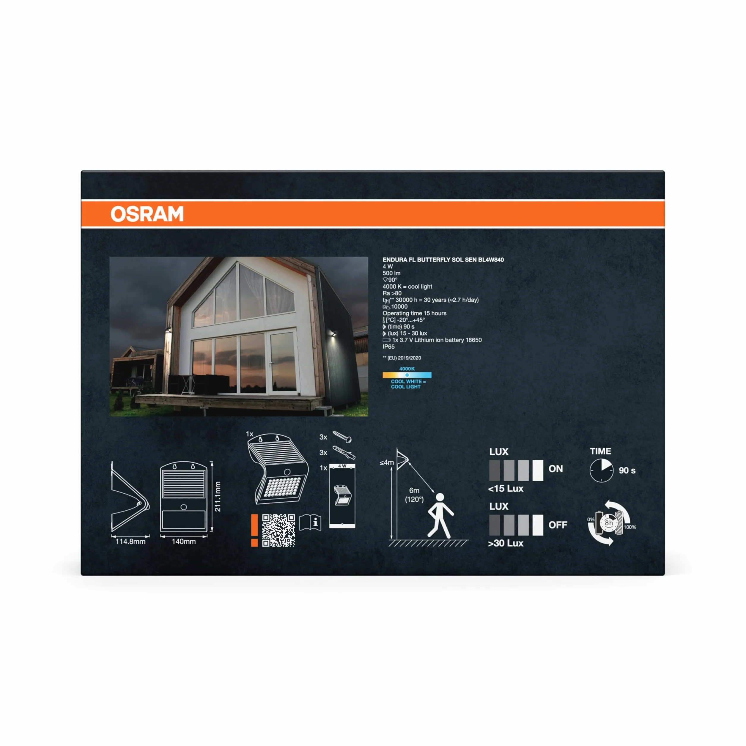 OSRAM ENDURA BUTTERFLY reflektor solarny 4W 500lm IP65 4000K czujnik ruchu