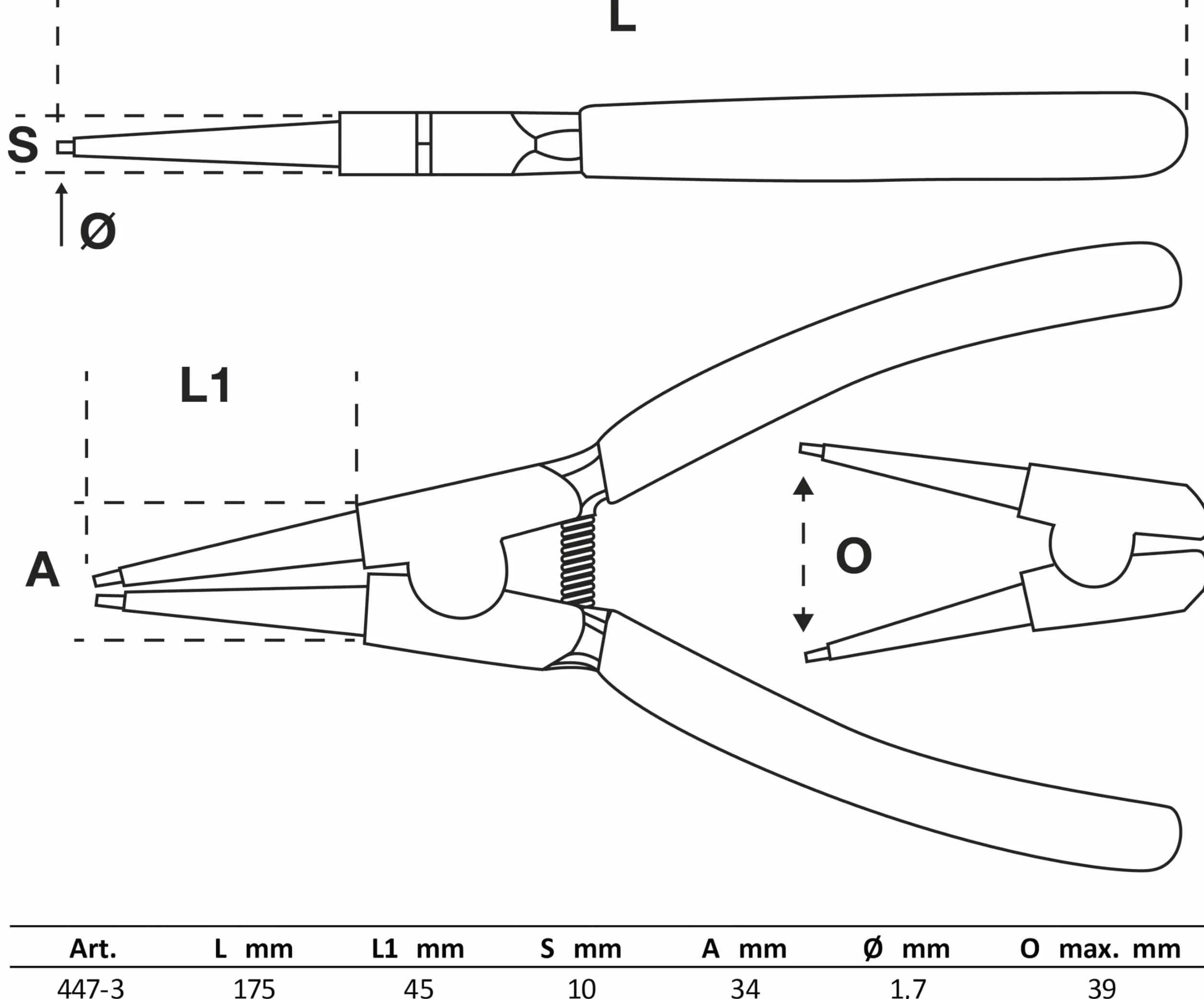 BGS 447-3 Szczypce do pierścieni rozprężnych proste zewnętrzne 175 mm