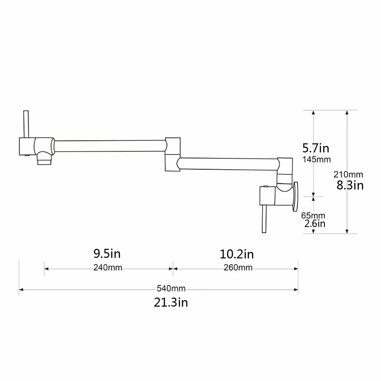 Black Pot Filler Faucet Modern Wall Mount Double Joint Swing Arm Solid Brass Kitchen Sink Faucet Matt Black