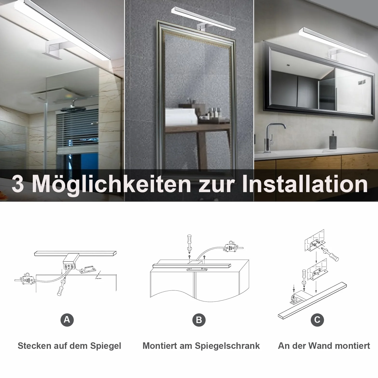 Karrong Lampa LED do lustra łazienkowego 40 cm 8 W 1000 lm 4000 K IP44 wodoszczelna