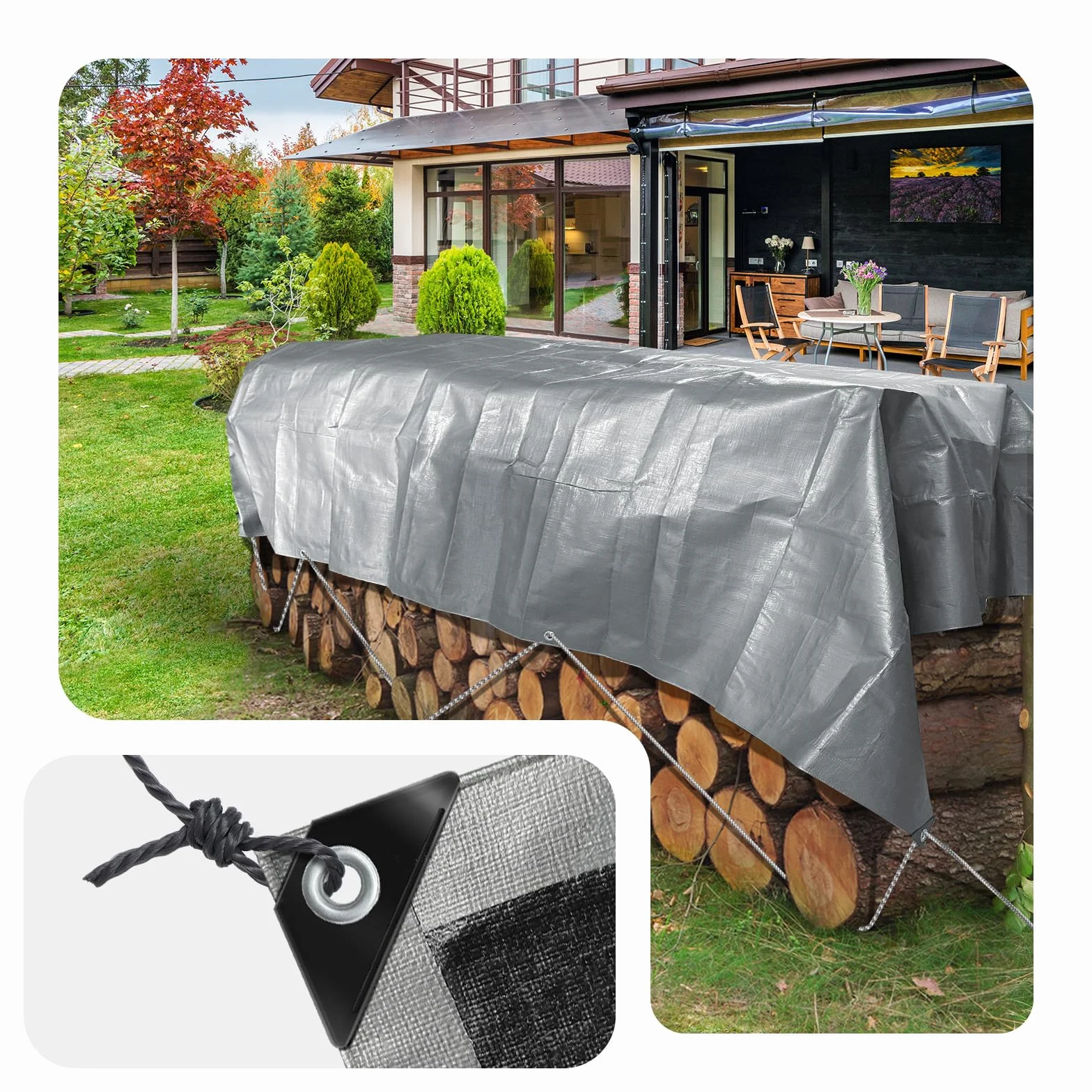 VOUNOT Wodoodporny ręcznik zewnętrzny 2x3m PE 240 g/m² szaro-czarny