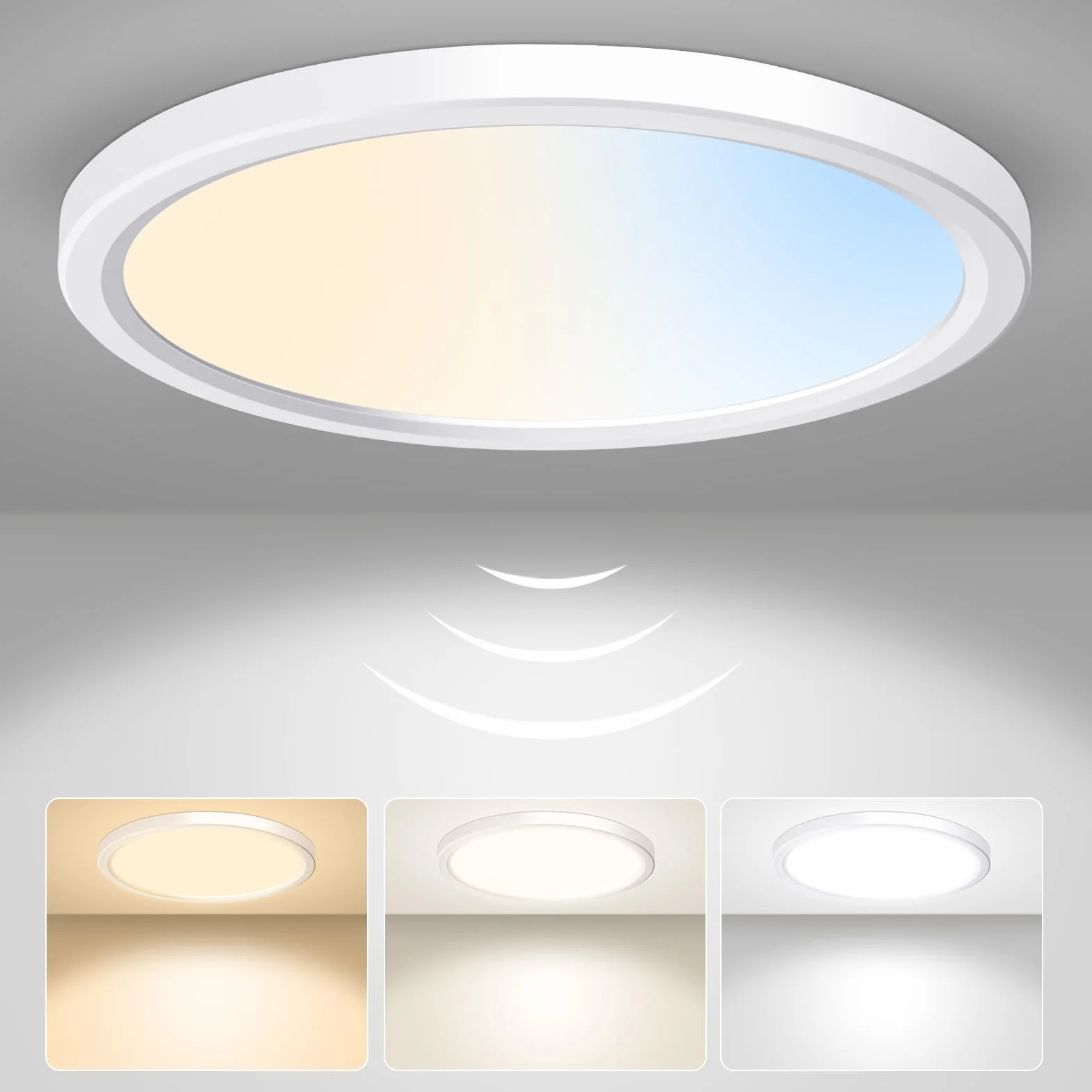 ALUSSO Lampa sufitowa LED z czujnikiem ruchu radarowym, 18 W 3CCT 3000K 4000K 6500K 1600LM, IP44