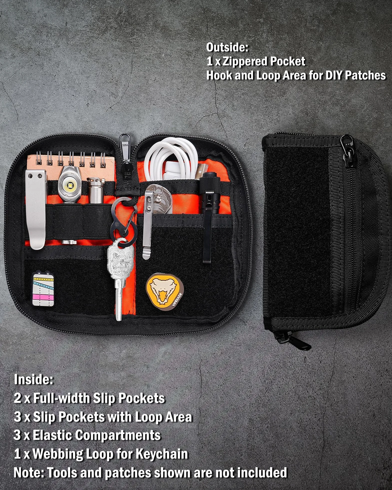 VIPERADE VE21 EDC Pouch – mała torebka EDC z 9 przegrodami, organizer na narzędzie wielofunkcyjne z rzepem