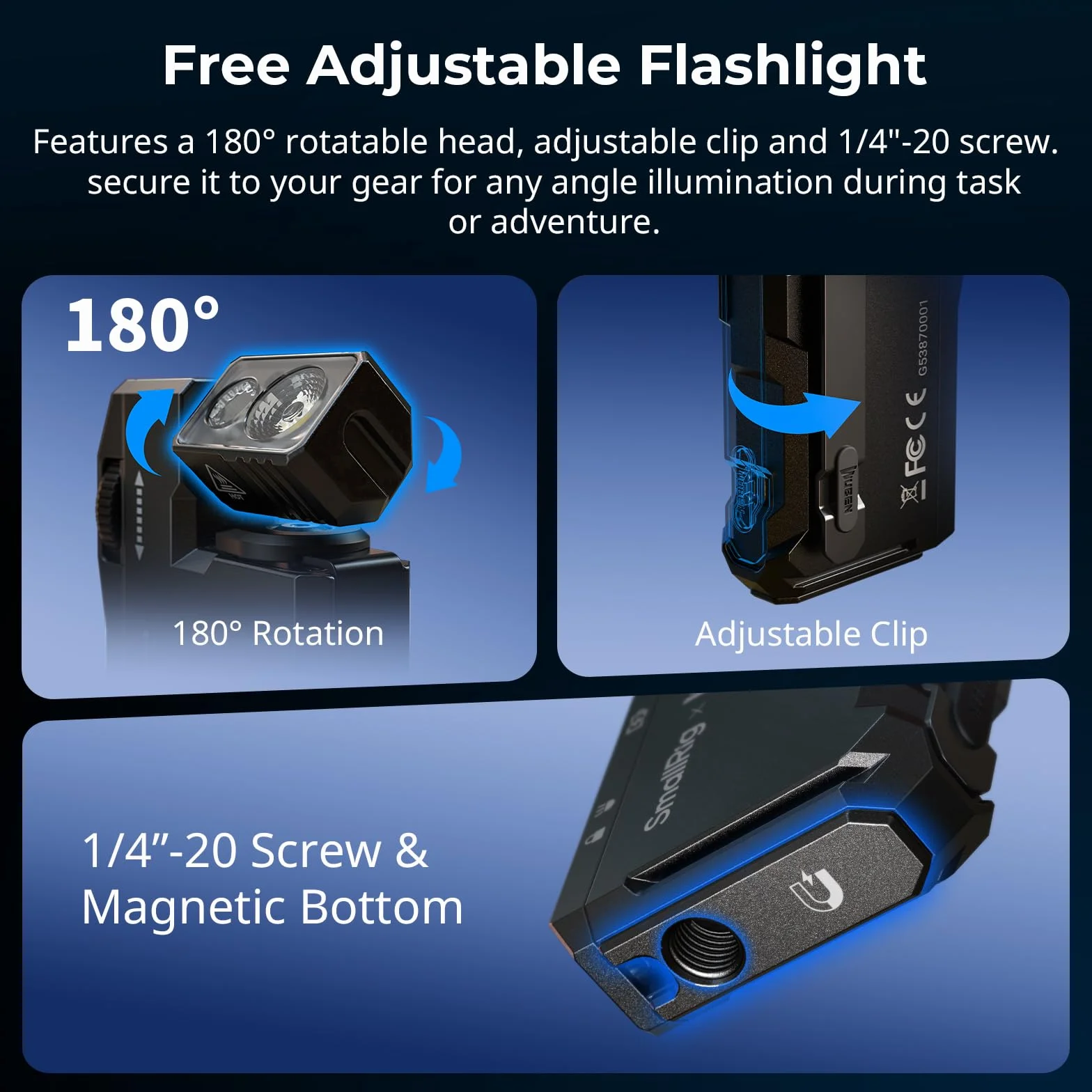 SMALLRIG Akumulatorowa mini latarka EDC 400 lumenów LED wodoodporna IP65 gwint 1/4"-20 dyfuzor 5710