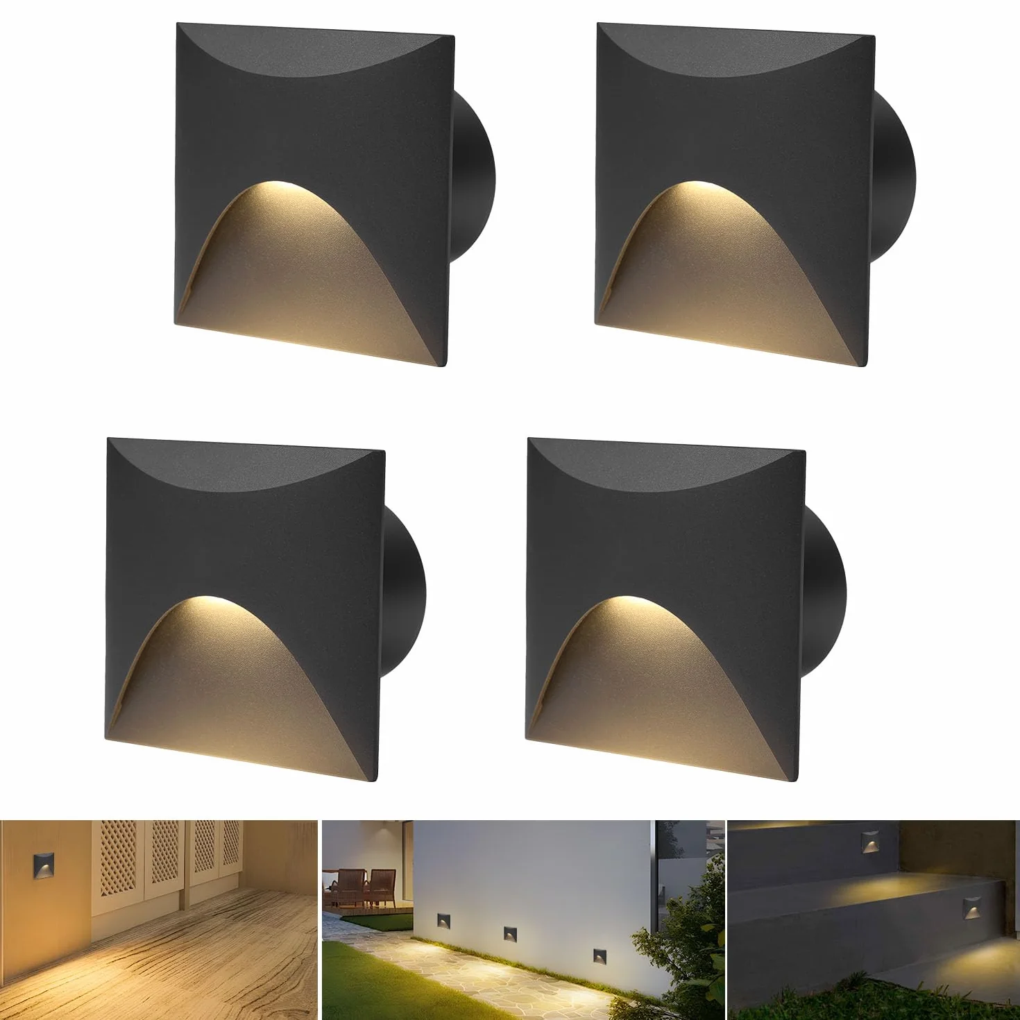 Arotelicht 4 lampy schodowe LED 3 W ciepła biel 3000 K aluminiowa IP44 czarne z pudełkiem montażowym