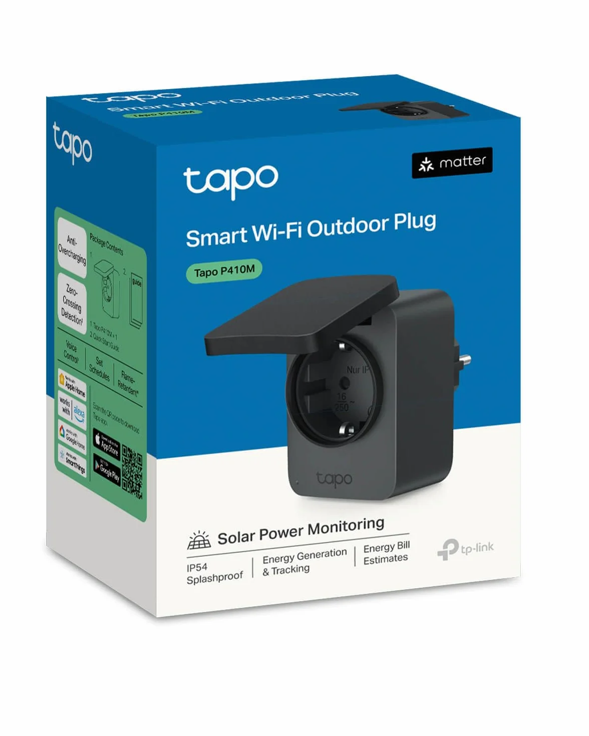 Tapo P410M gniazdko Wi-Fi na zewnątrz Smart Home Plug IP54 3680 W 16 A z licznikiem prądu