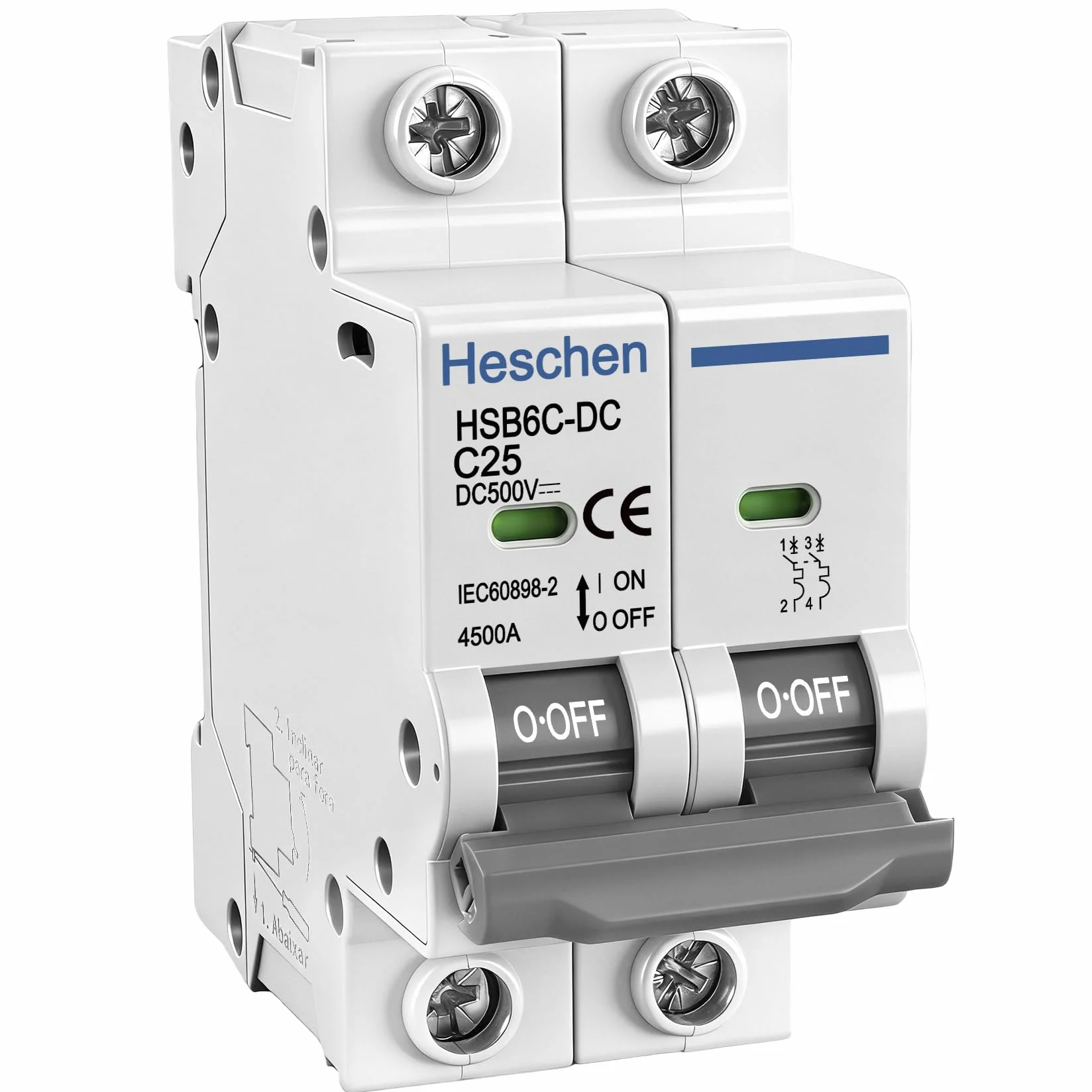 Heschen HSB6C-DC Wyłącznik nadprądowy DC 2-biegunowy 500V C25A do fotowoltaiki