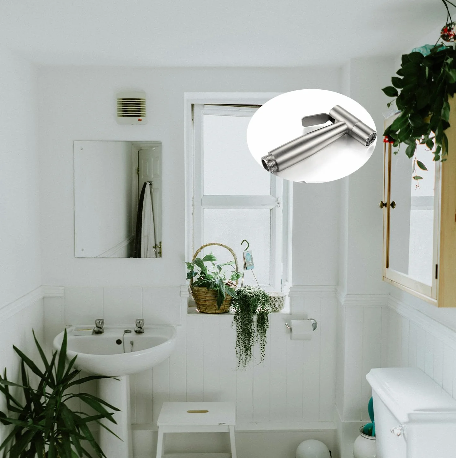 Bidet ze stali nierdzewnej, słuchawka prysznicowa, regulowany rozpylacz, rura i hak