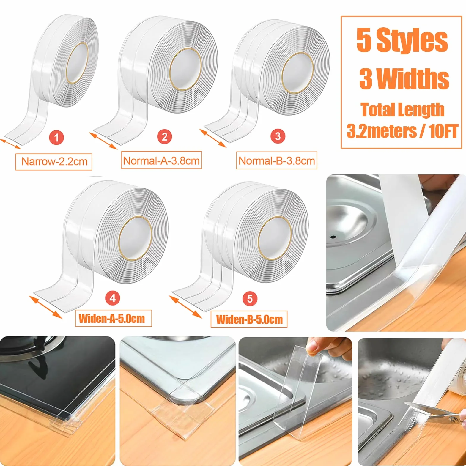 Widen Clear Caulk Tape, przezroczysta taśma uszczelniająca wodoodporna samoprzylepna 50 mm