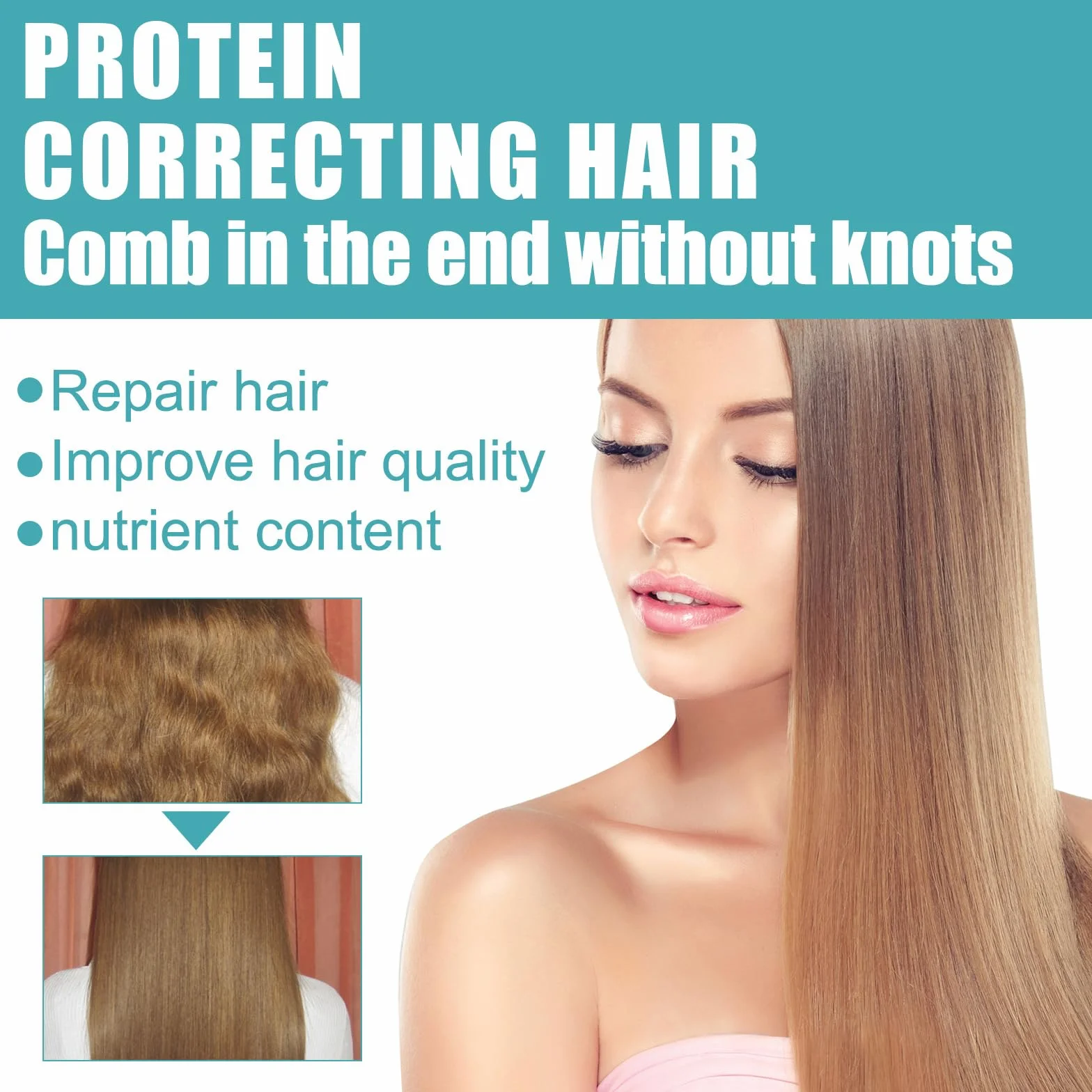 (03)60 ml x 2 Krem prostujący, naturalny krem odżywczy do włosów 150 ml z grzebieniem, krem do prostowania włosów Protein Hair, krem do prasowania włosów