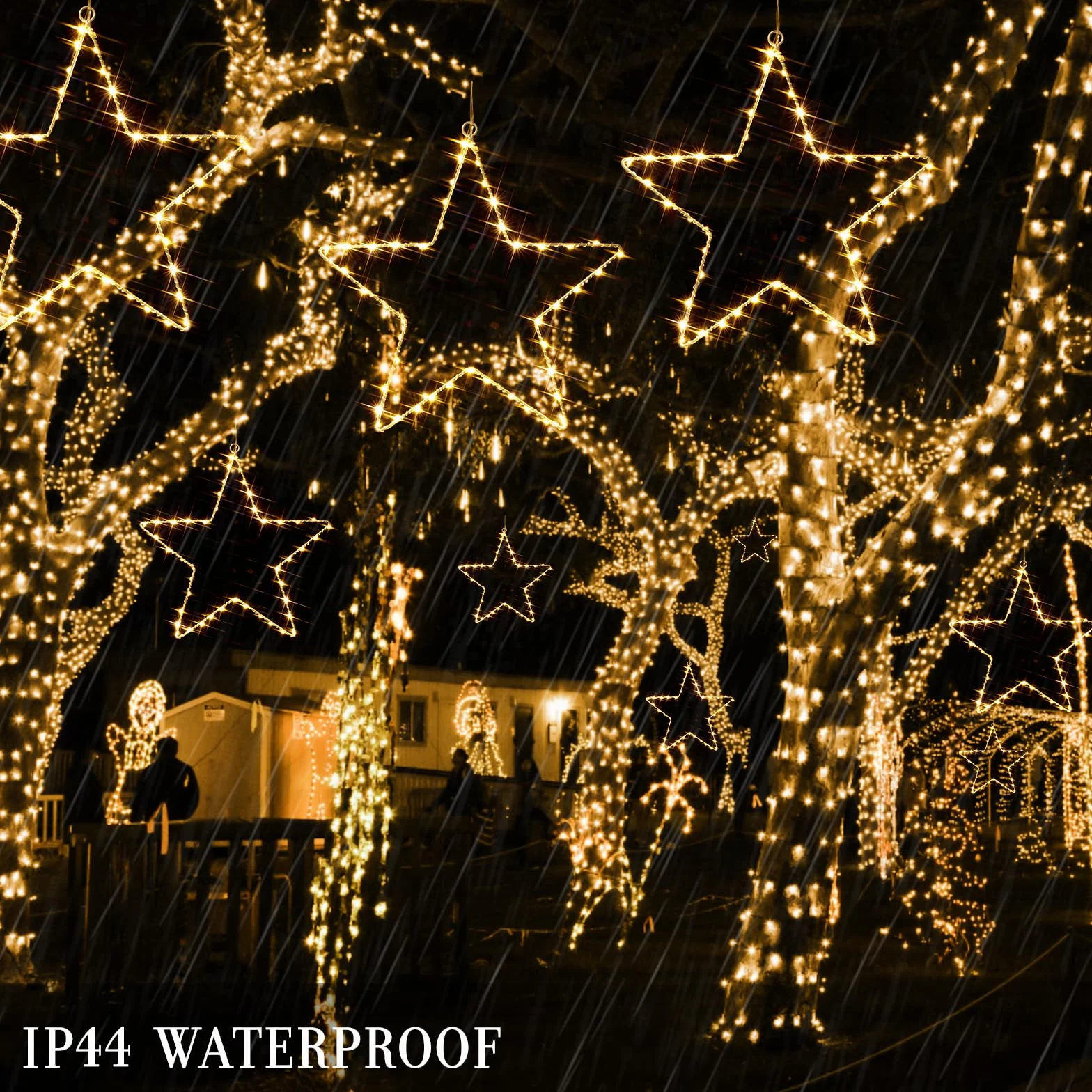GlobaLink Lampa okienna LED 135 diod 3 sztuki gwiazda zasłona świetlna na baterie 8 trybów pamięci ciepła biel dekoracja bożonarodzeniowa