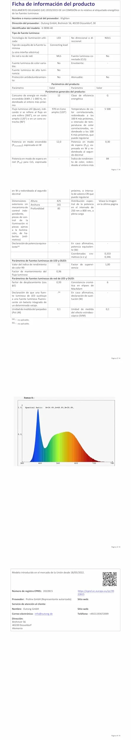 Klighten lustro LED łazienka 40cm IP44 12W 970LM 5500K