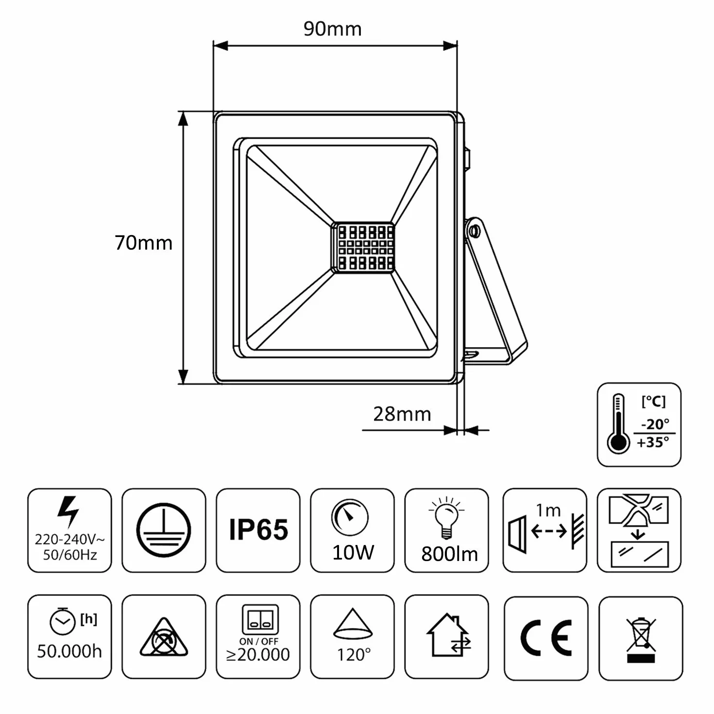 Maclean MCE510 WW reflektor LED IP65 wodoszczelny 800 lm ciepła biel 3000 K 10 W