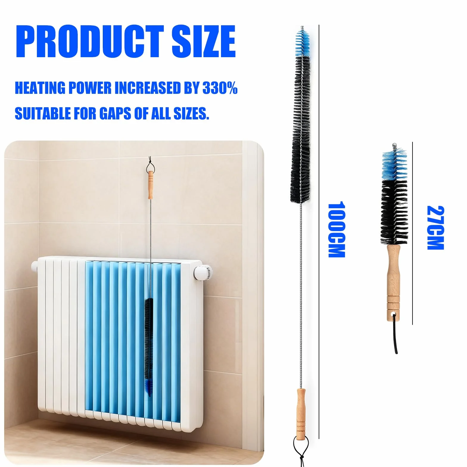 Szczotka do grzejników 100 cm + 27 cm – Zestaw elastycznych szczotek do czyszczenia płaskich grzejników