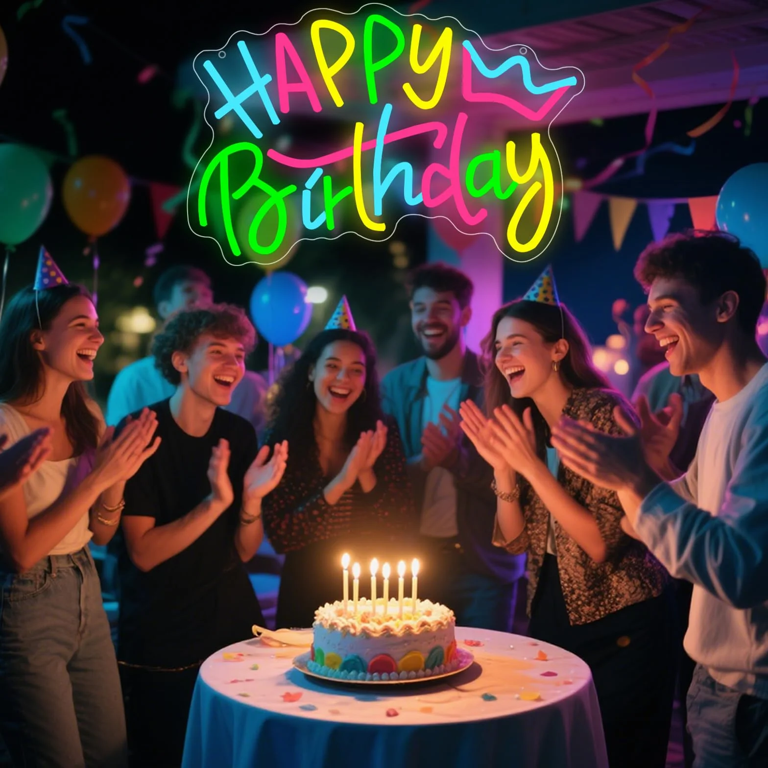 Happy Birthday Neon Letters Neon Led Led Spersonalizowane oświetlenie ścienne USB do sypialni dekoracja na imprezę urodzinową