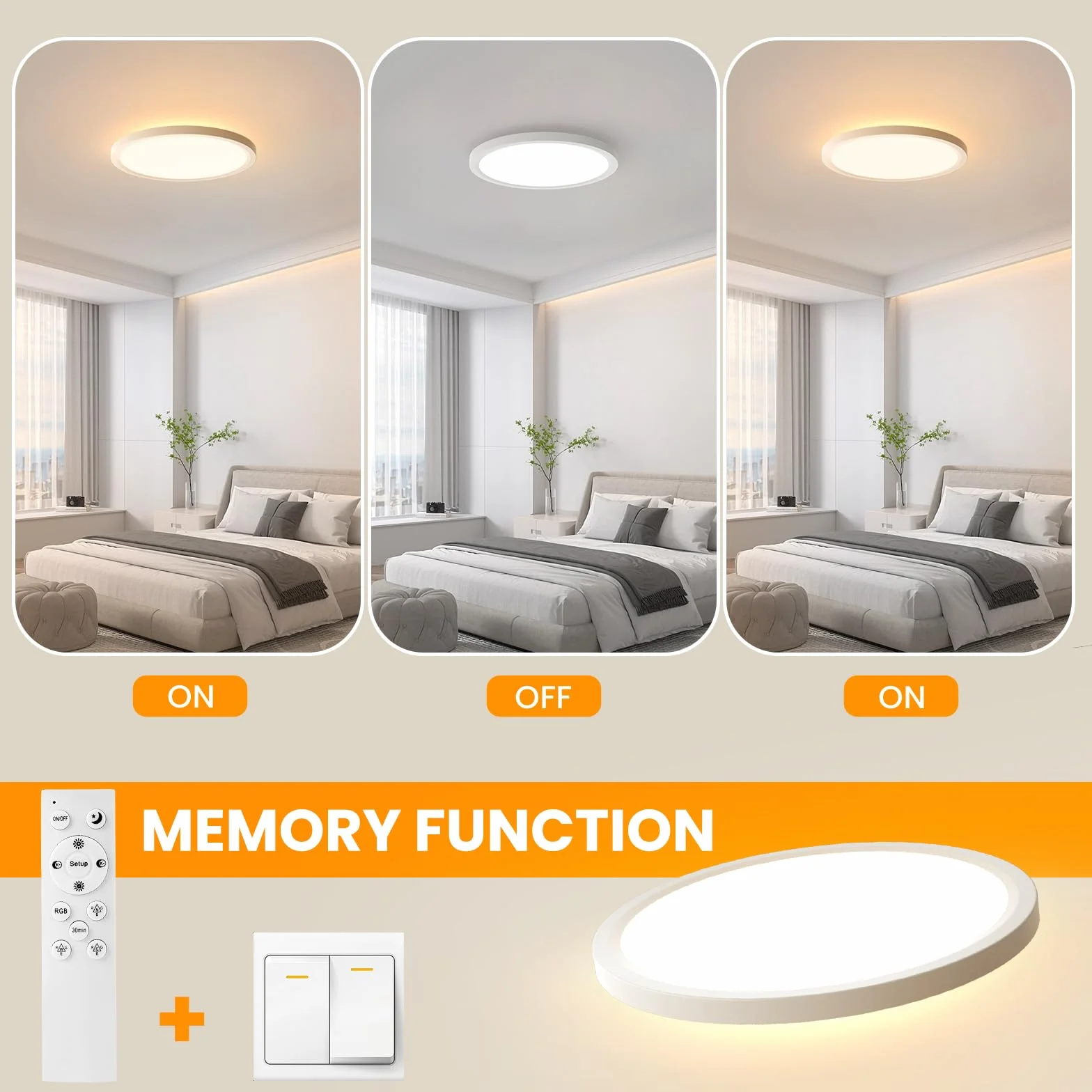 OTREN Lampa sufitowa Led 36 W z funkcją ściemniania, lampa oświetleniowa z podświetleniem RGB, płaski okrągły plafon z pilotem do sypialni, salonu, kuchni, łazienki, IP44, średnica 30 cm