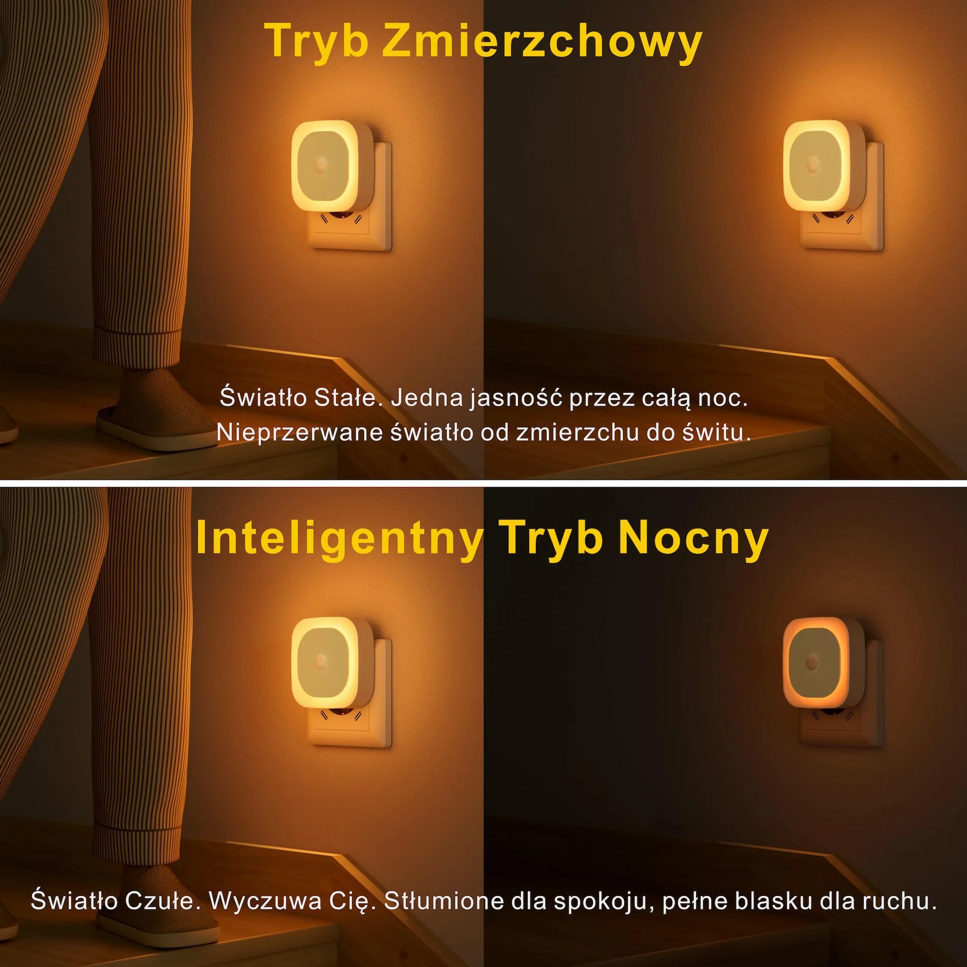 YUNLEX Lampki nocne 2 sztuki ściemniana z czujnikiem ruchu światło pośrednie automatyczne gniazdko dla niemowląt pokoju dziecięcego sypialni korytarza schodów Amber