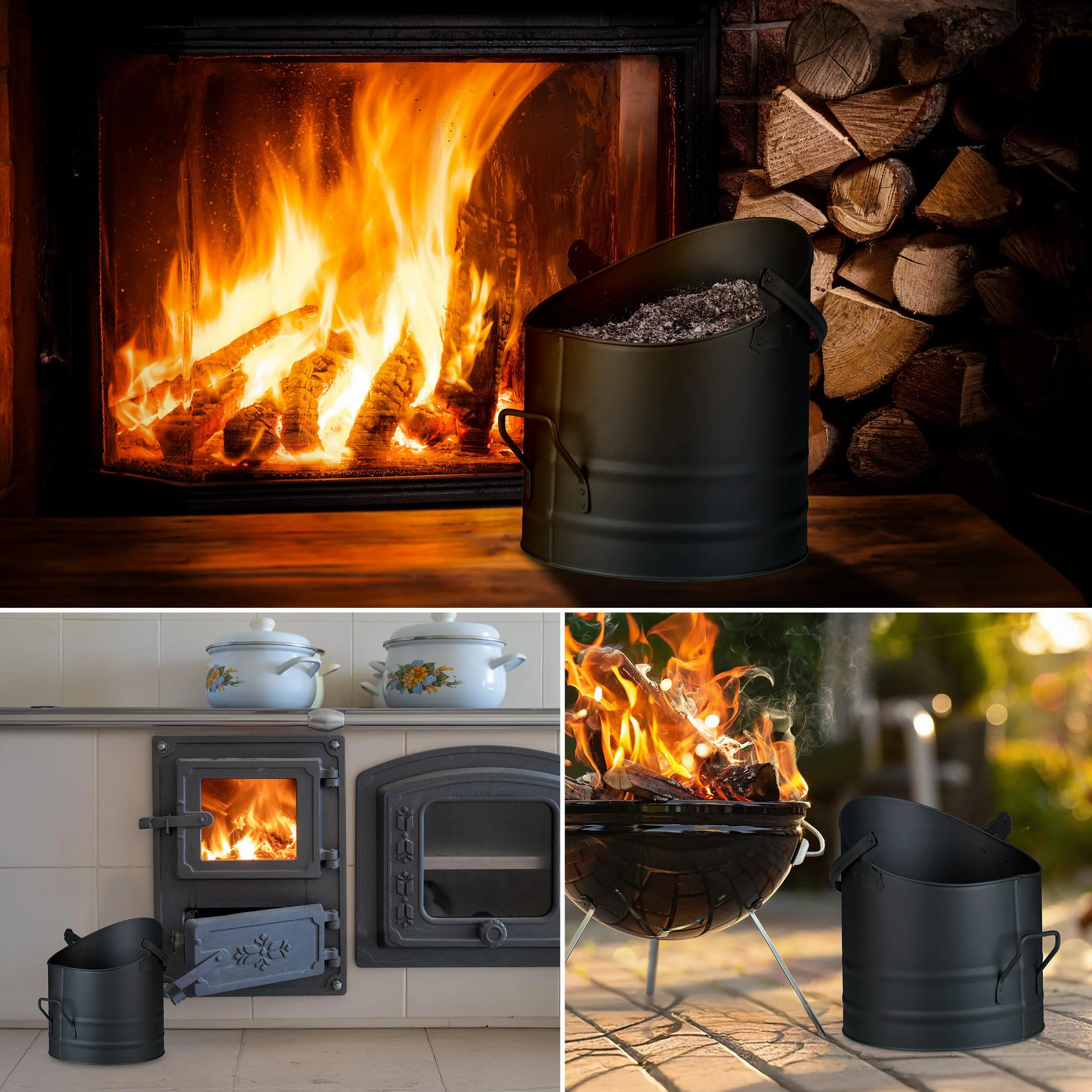 Relaxdays wiadro na popiół 9,5 l z uchwytem, żelazko, czarny
